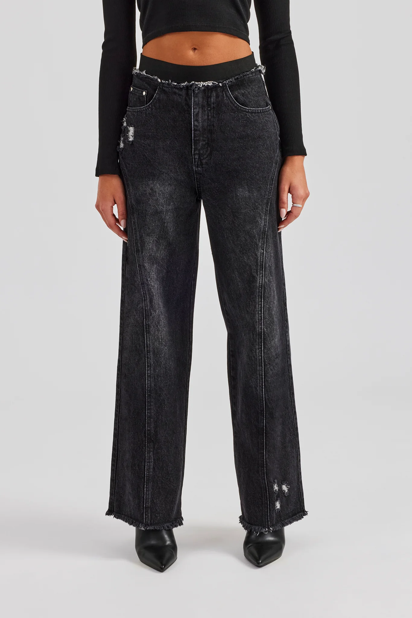 Waistband Insert Baggy Jean - Washed Black - Image 3