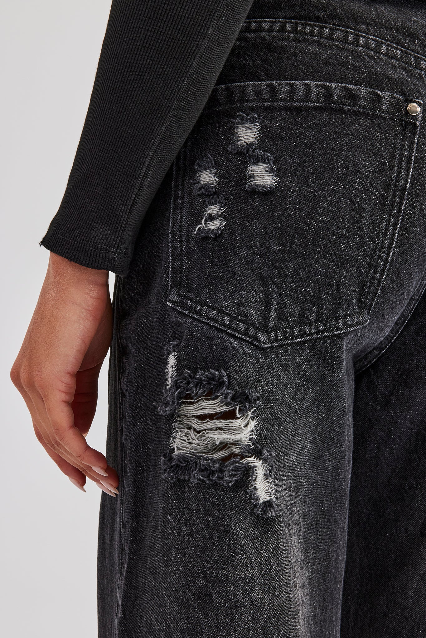 Waistband Insert Baggy Jean - Washed Black - Image 4