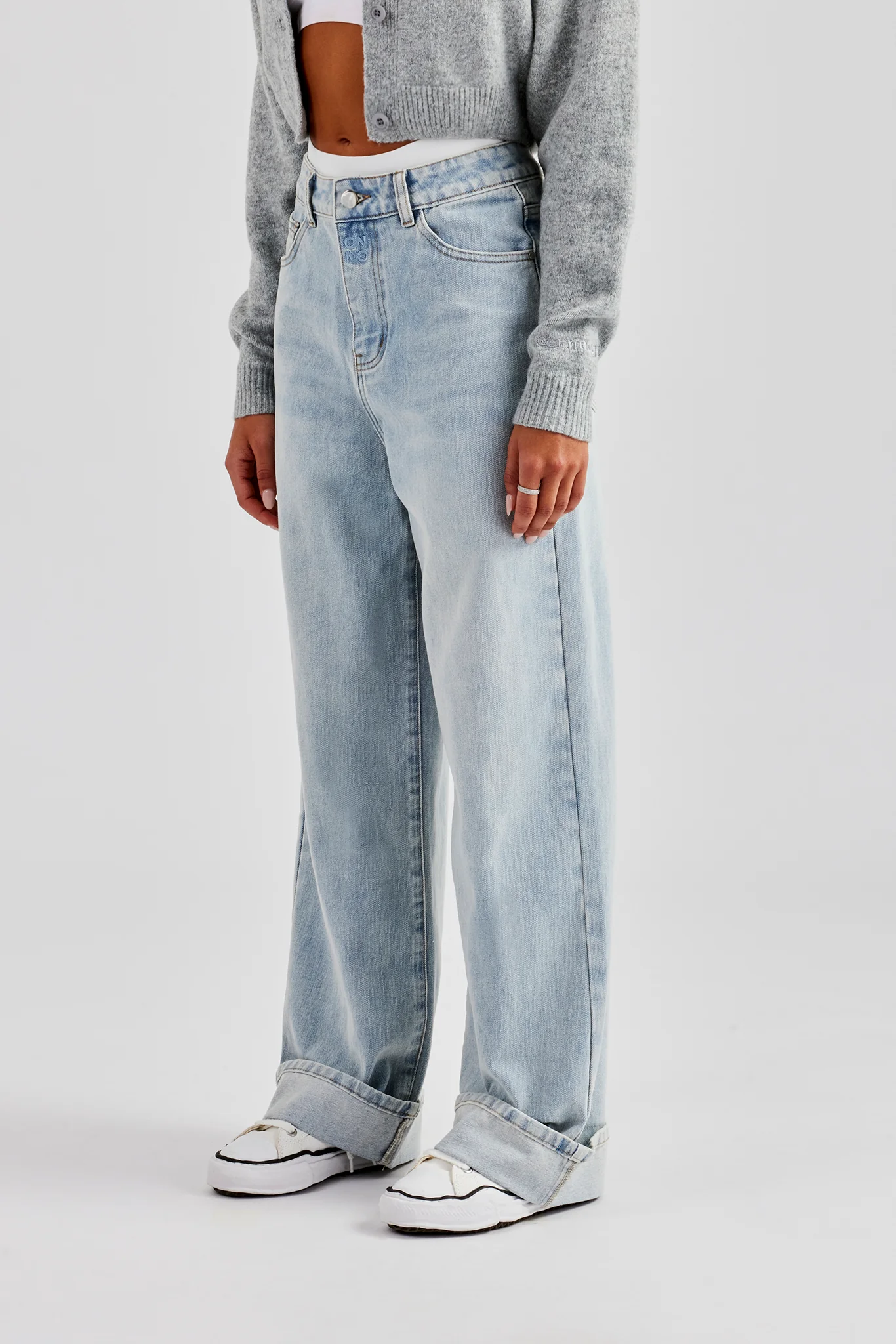 Waistband Turn Up Baggy Jean - Ice Blue - Image 3