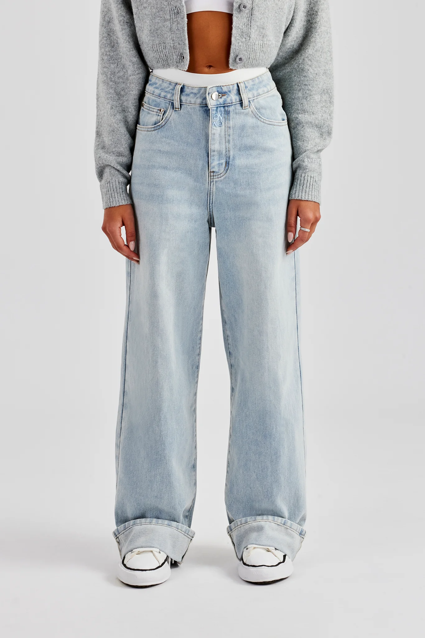 Waistband Turn Up Baggy Jean - Ice Blue - Image 4