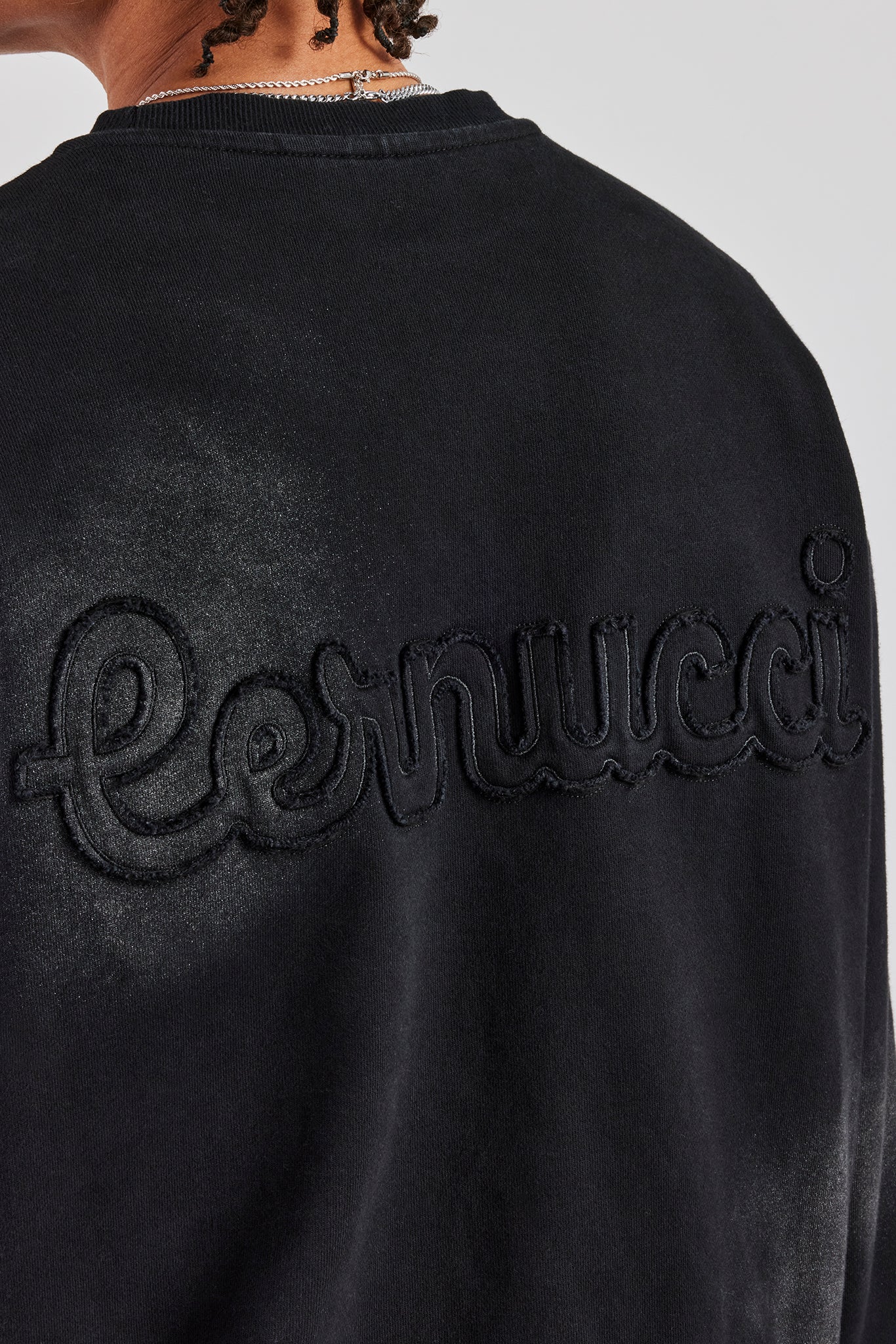 Washed Applique Boxy Sweater - Black - Image 2