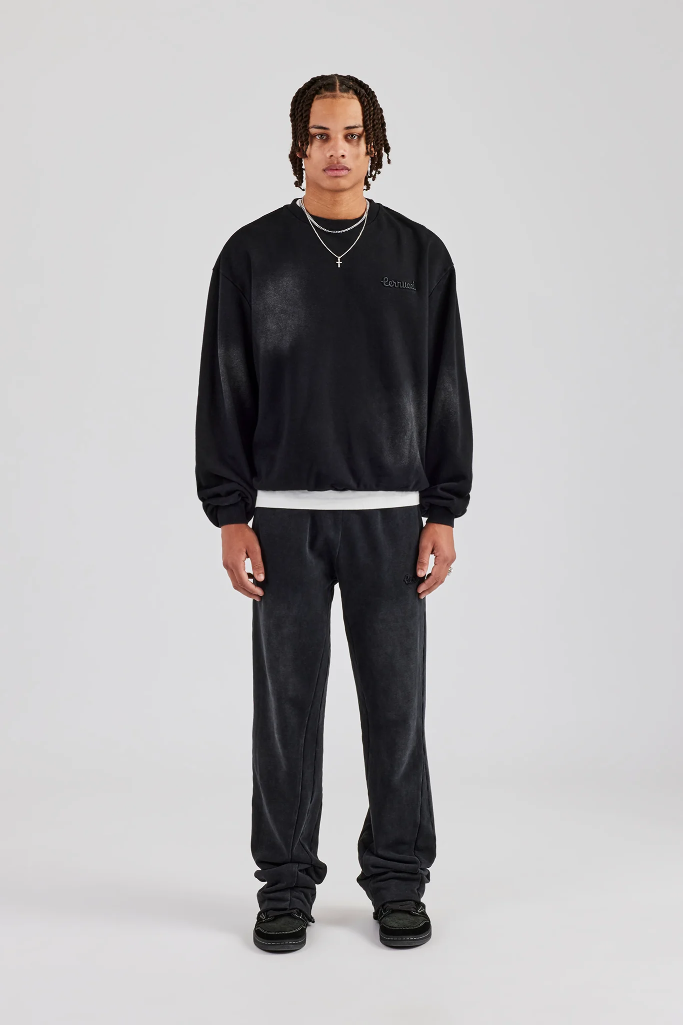 Washed Applique Boxy Sweater - Black - Image 3