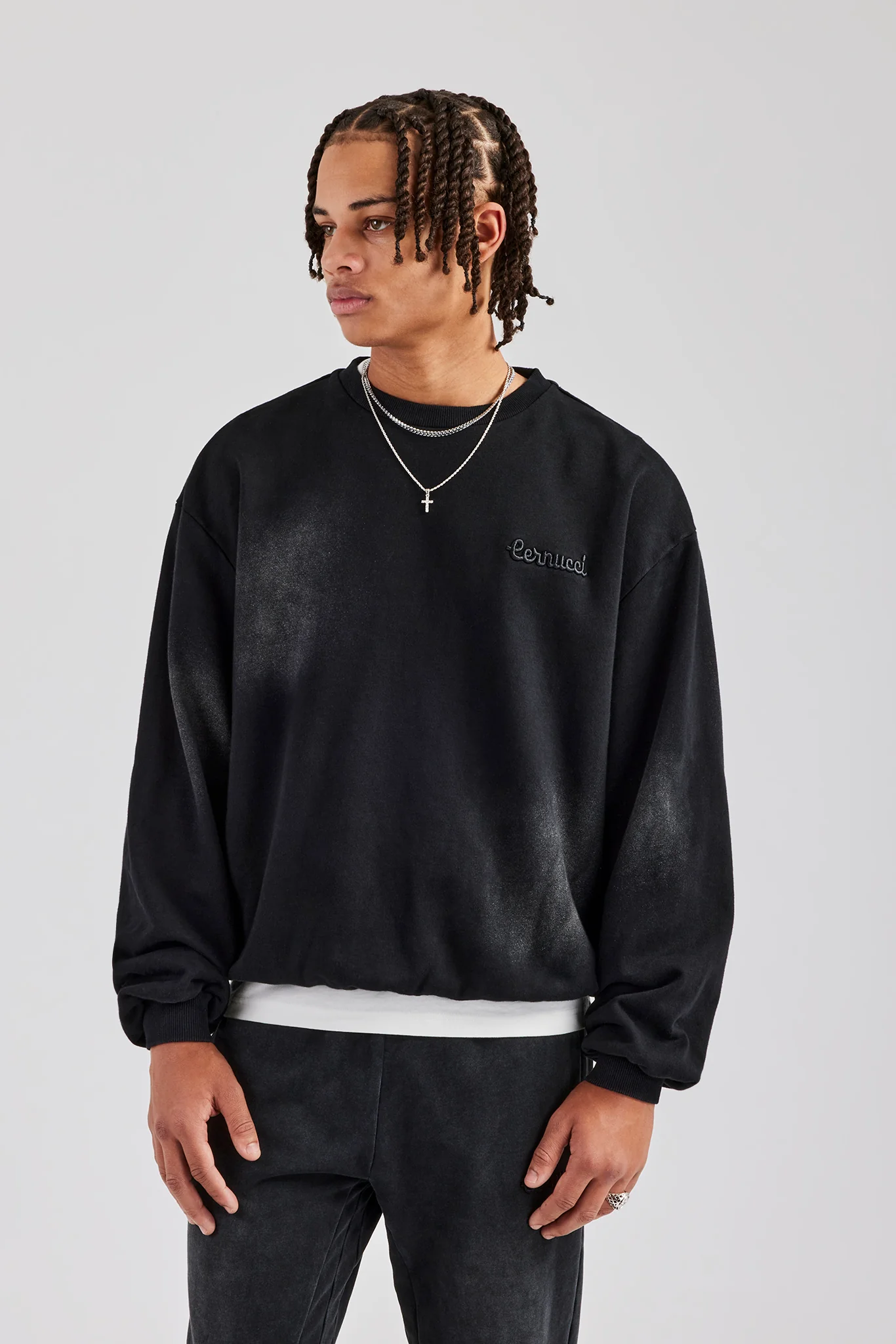 Washed Applique Boxy Sweater - Black - Image 4