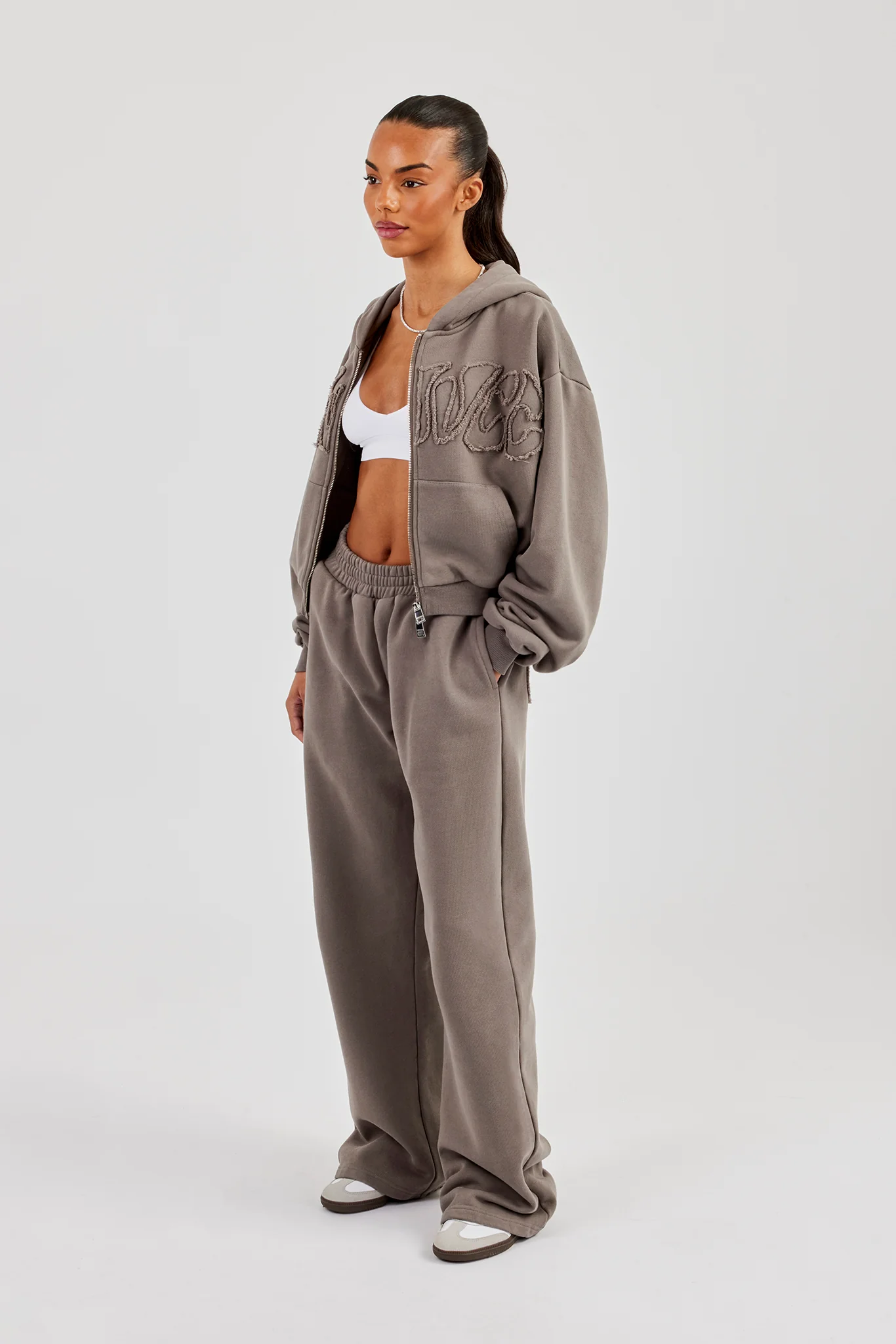 Washed Applique Logo Wide Leg Jogger - Grey - Image 3
