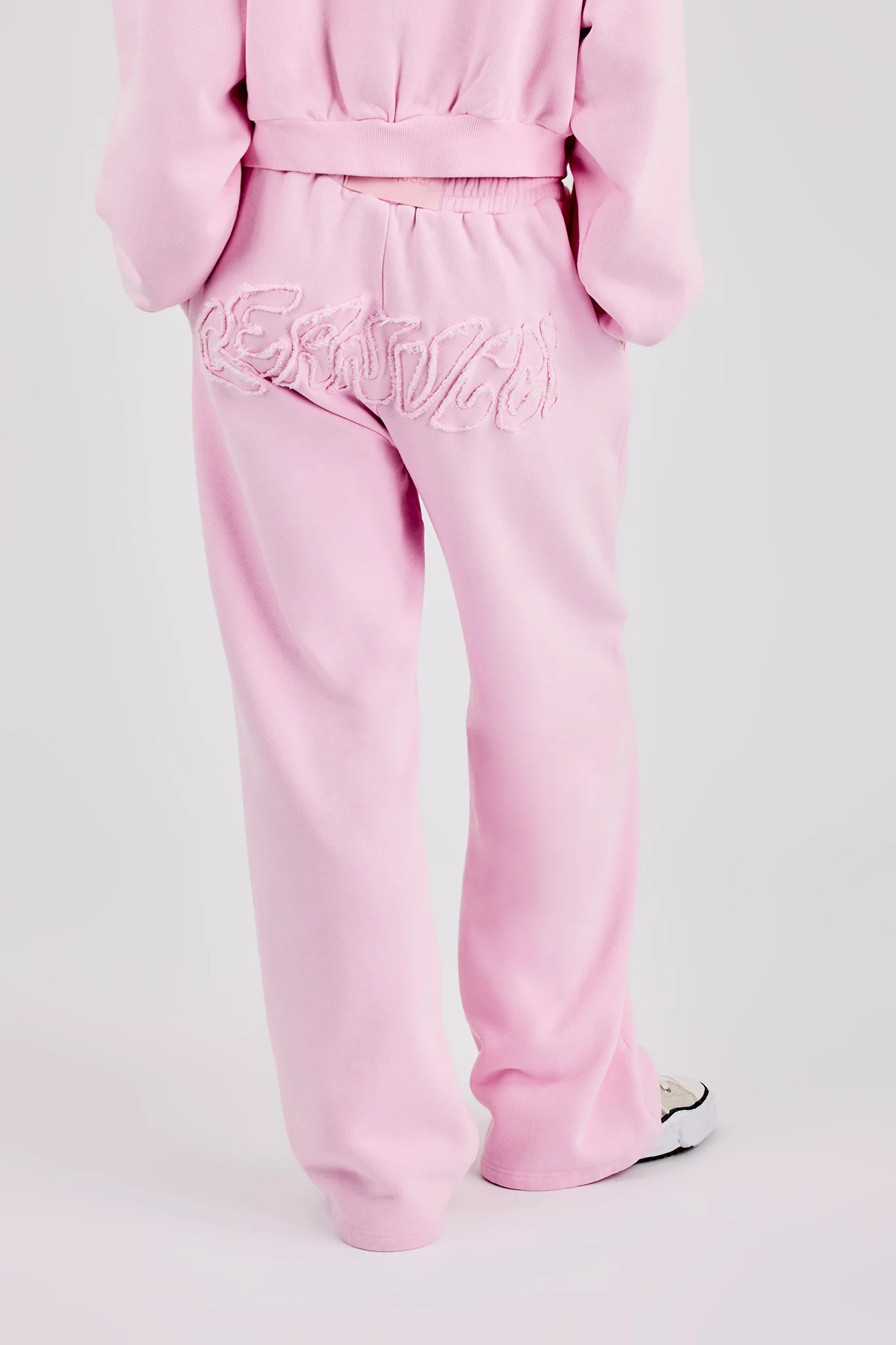 Washed Applique Logo Wide Leg Jogger - Light Pink - Image 3