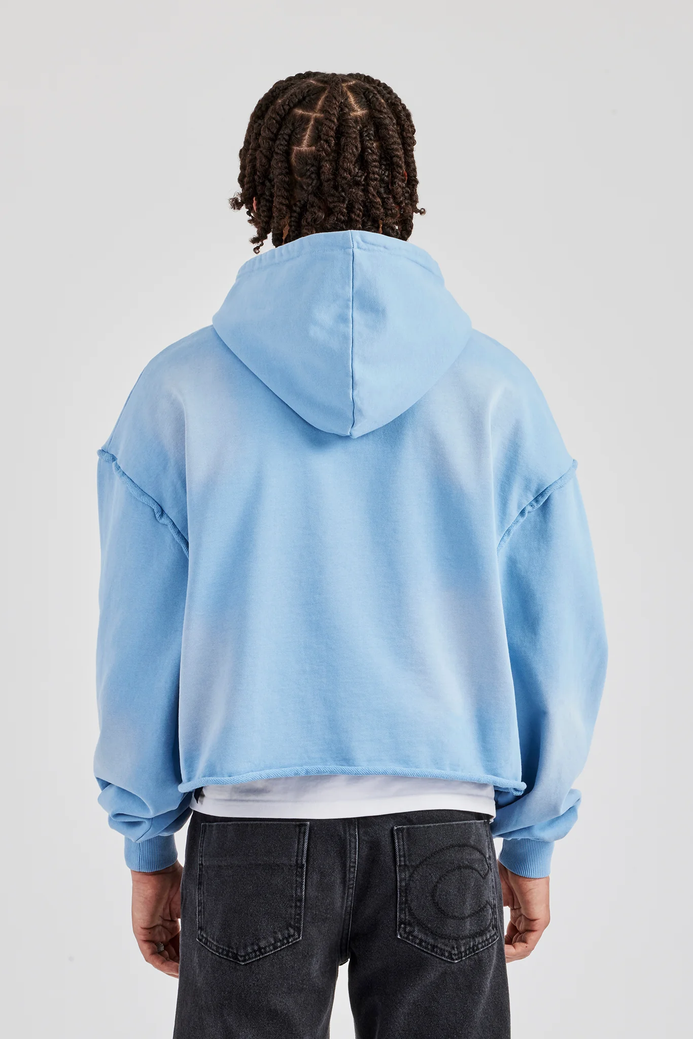 Washed Applique Zip Through Hoodie - Blue - Image 3