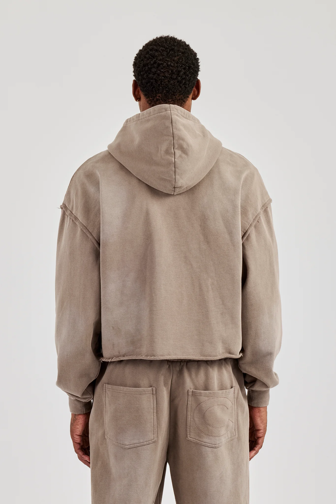 Washed Applique Zip Through Hoodie - Brown - Image 4