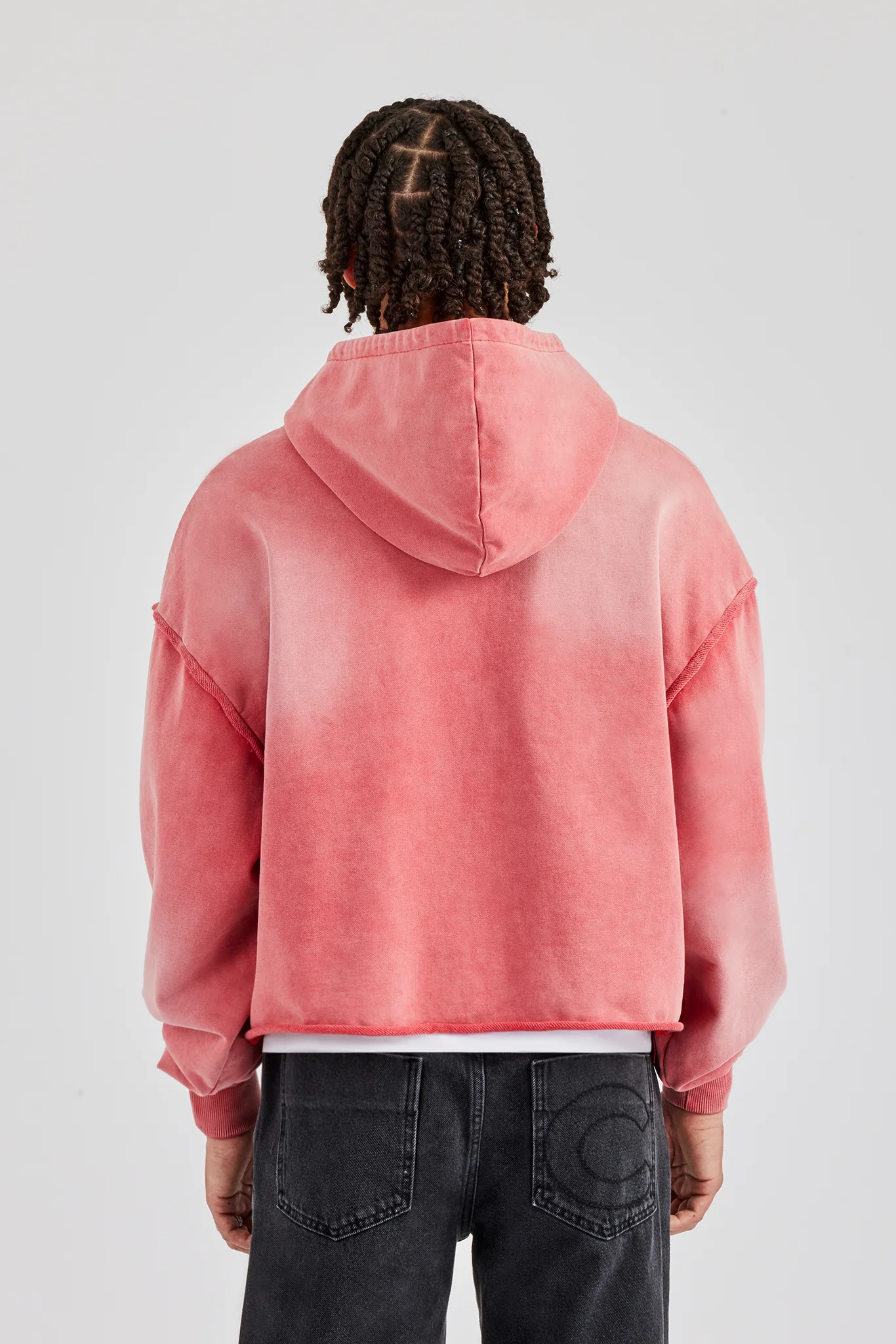 Washed Applique Zip Through Hoodie - Washed Red - Image 2