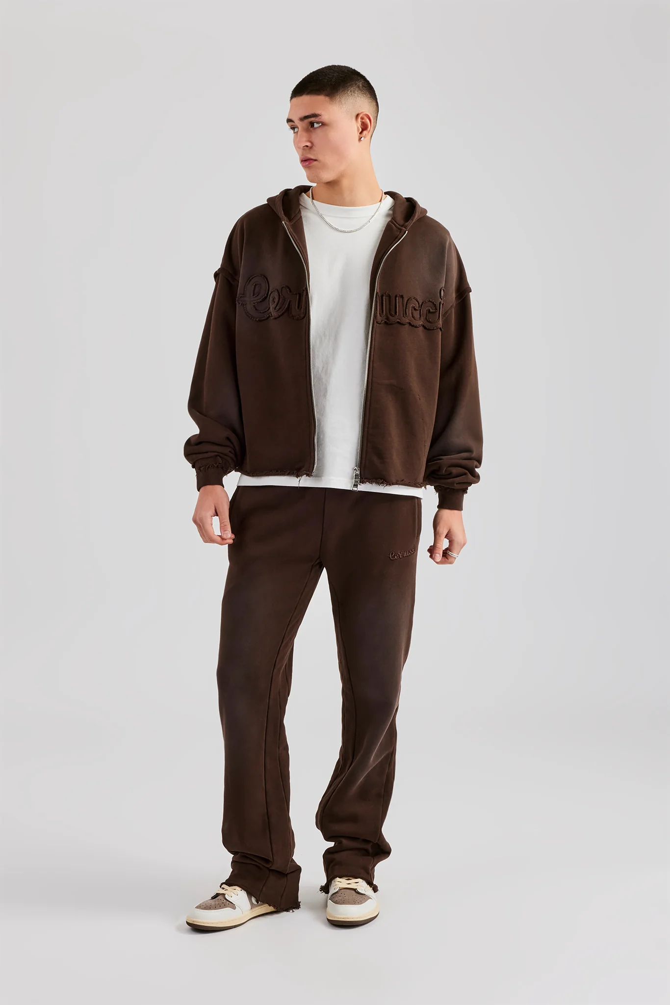 Washed Applique Zip Through Tracksuit - Chocolate - Image 4