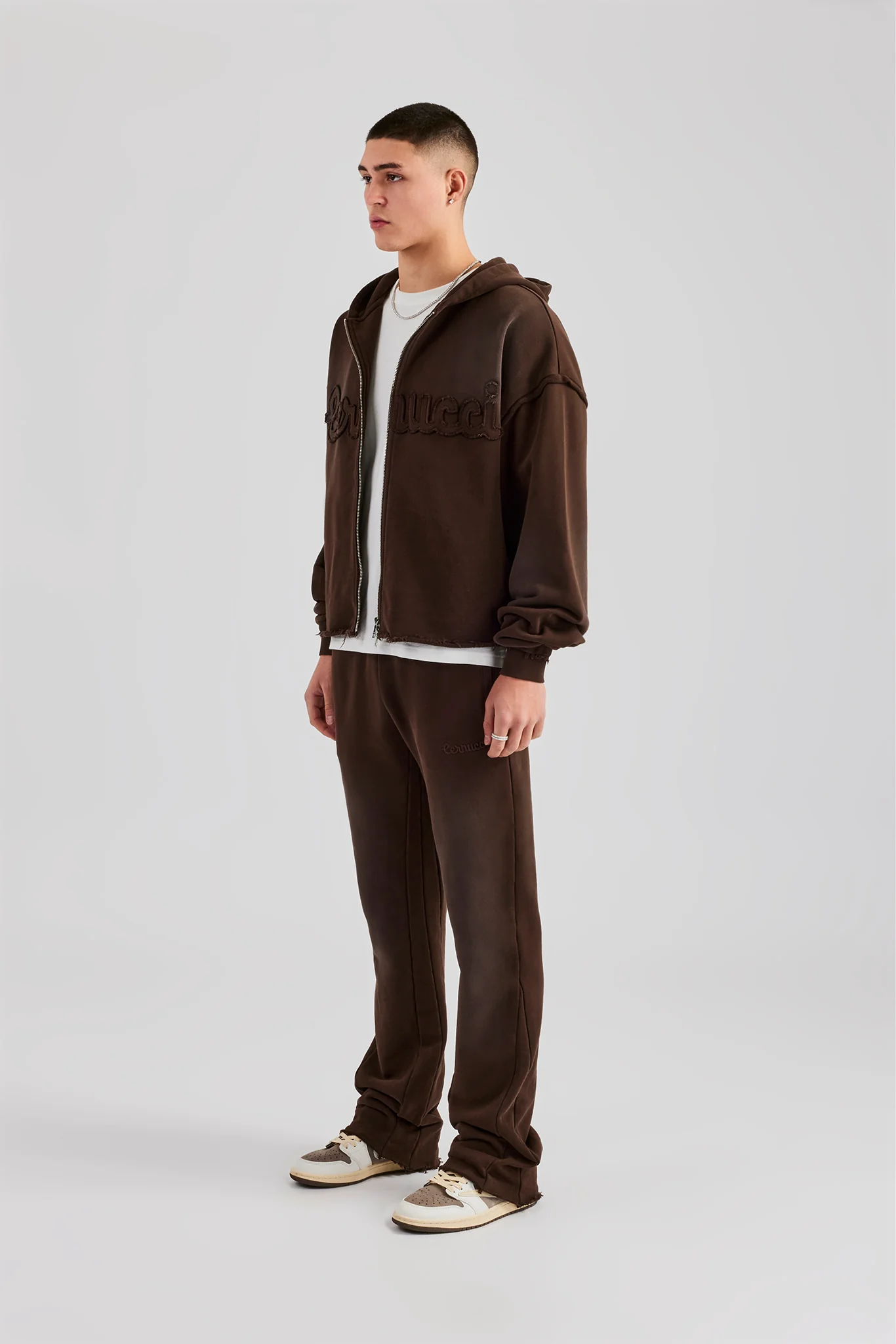 Washed Applique Zip Through Tracksuit - Chocolate - Image 6