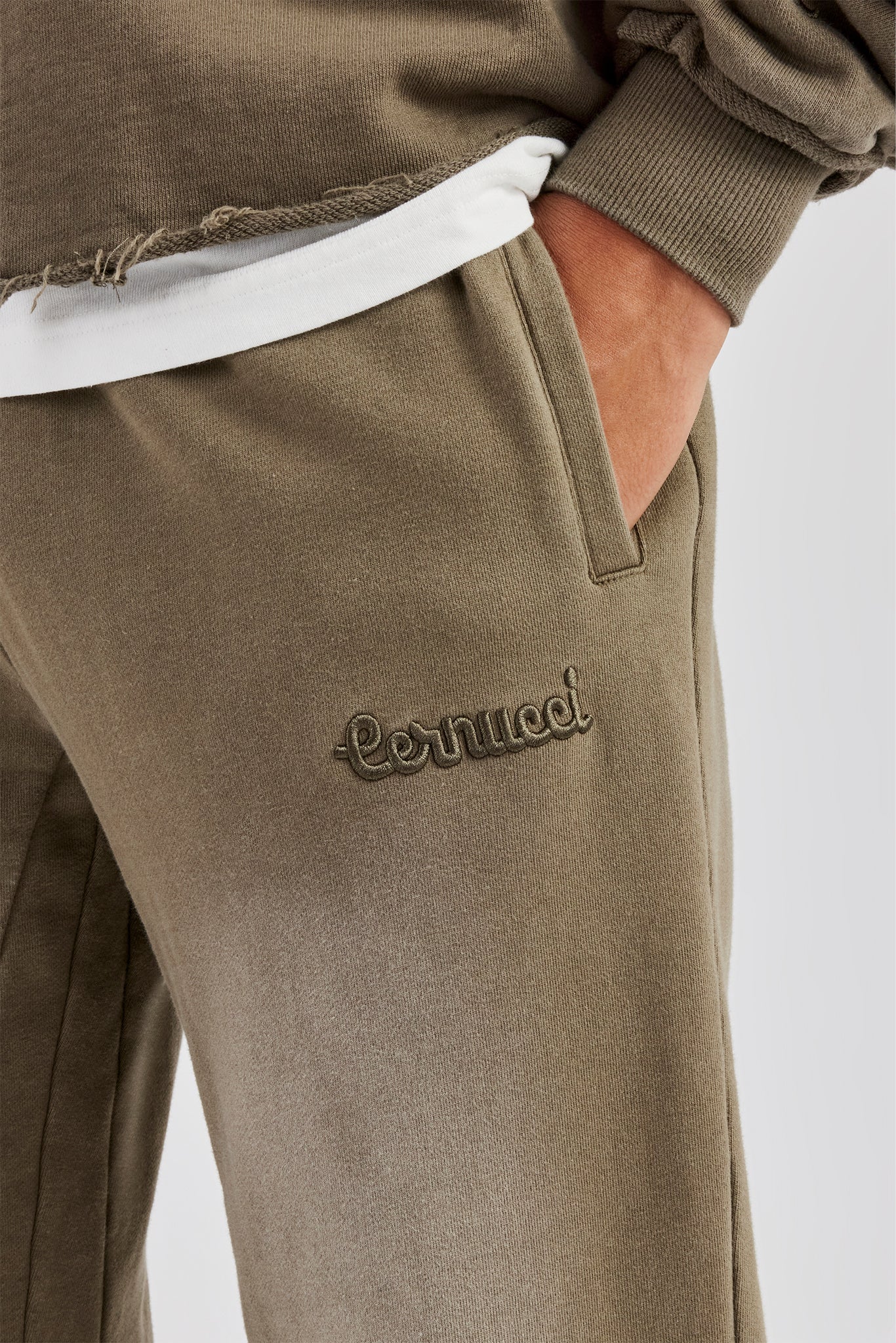 Washed Applique Zip Through Tracksuit - Khaki - Image 2