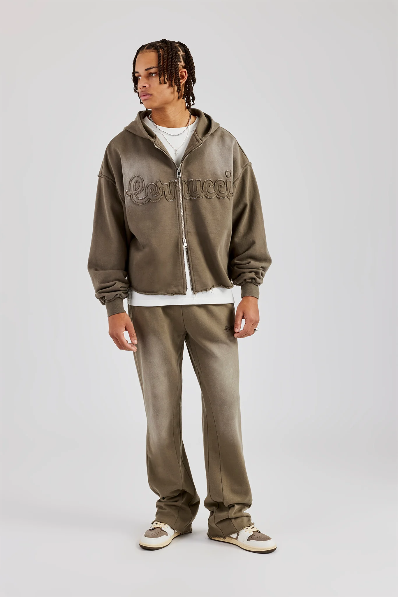 Washed Applique Zip Through Tracksuit - Khaki - Image 6