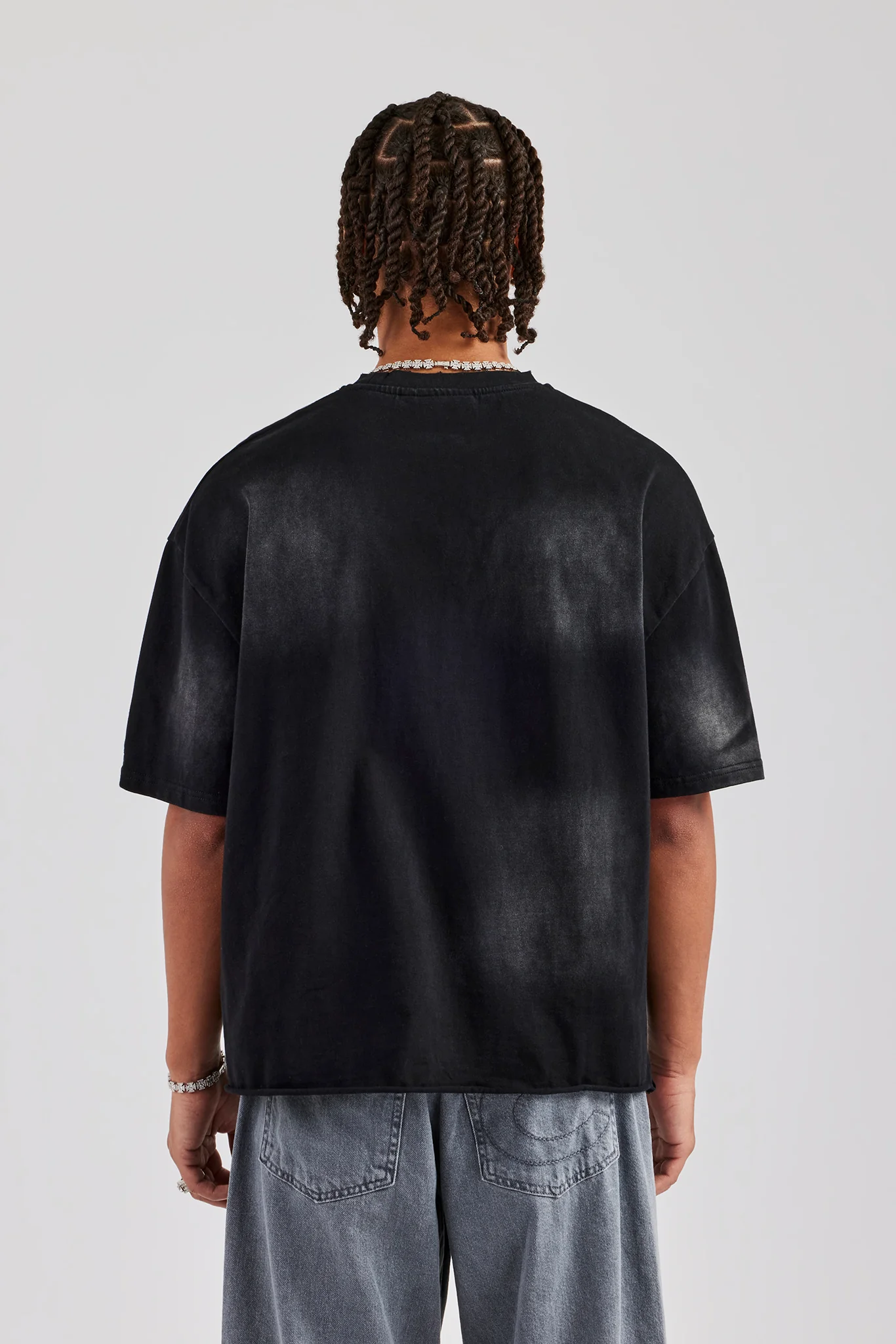 Boxy Washed Embroidered T-Shirt - Black - Image 4