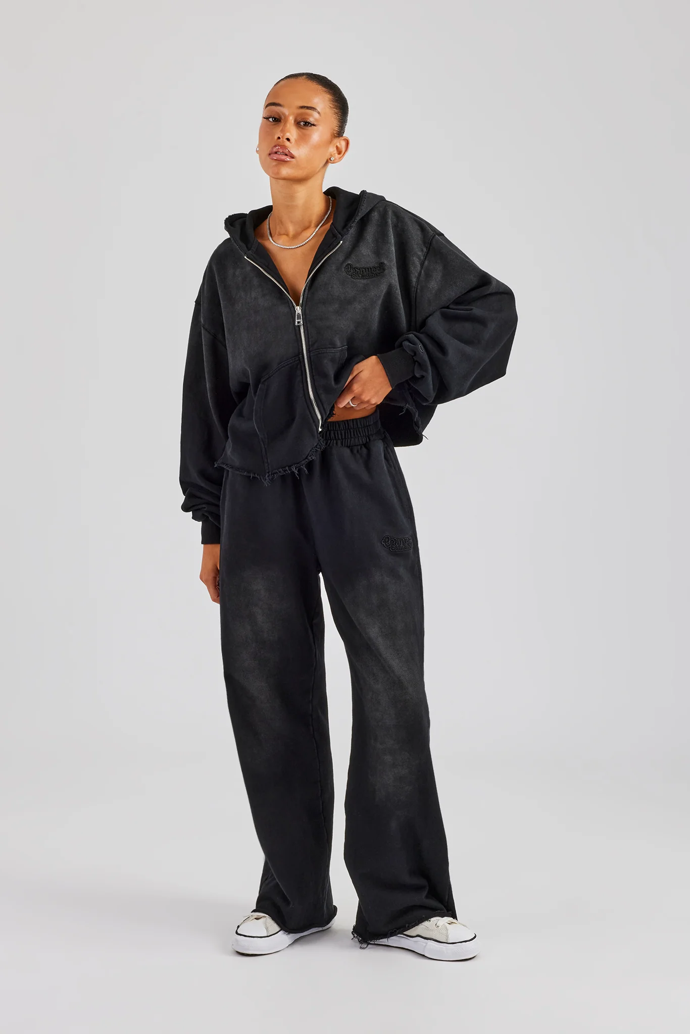 Washed Boxy Fit Zip Through Hoodie - Black - Image 4