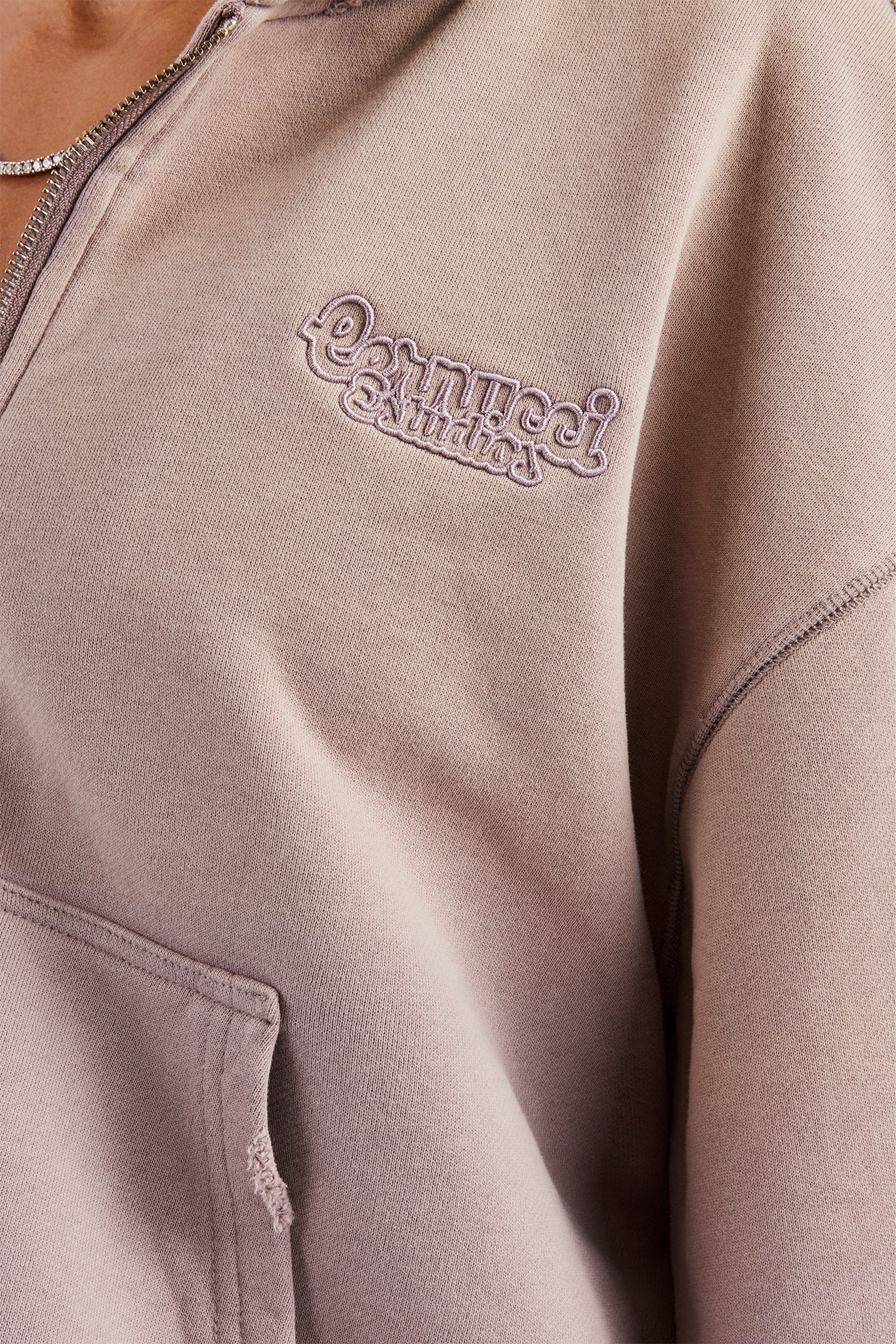 Washed Boxy Fit Zip Through Hoodie - Mauve - Image 3
