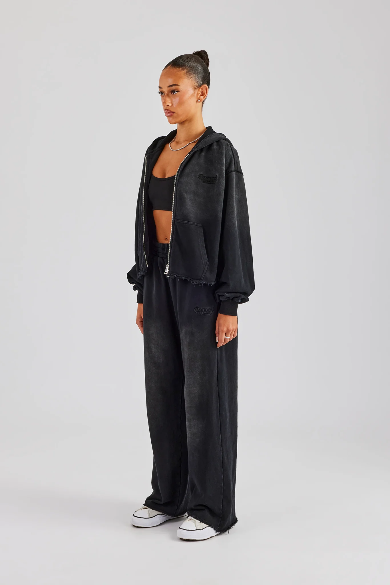Washed Boxy Fit Zip Through Tracksuit - Black - Image 2