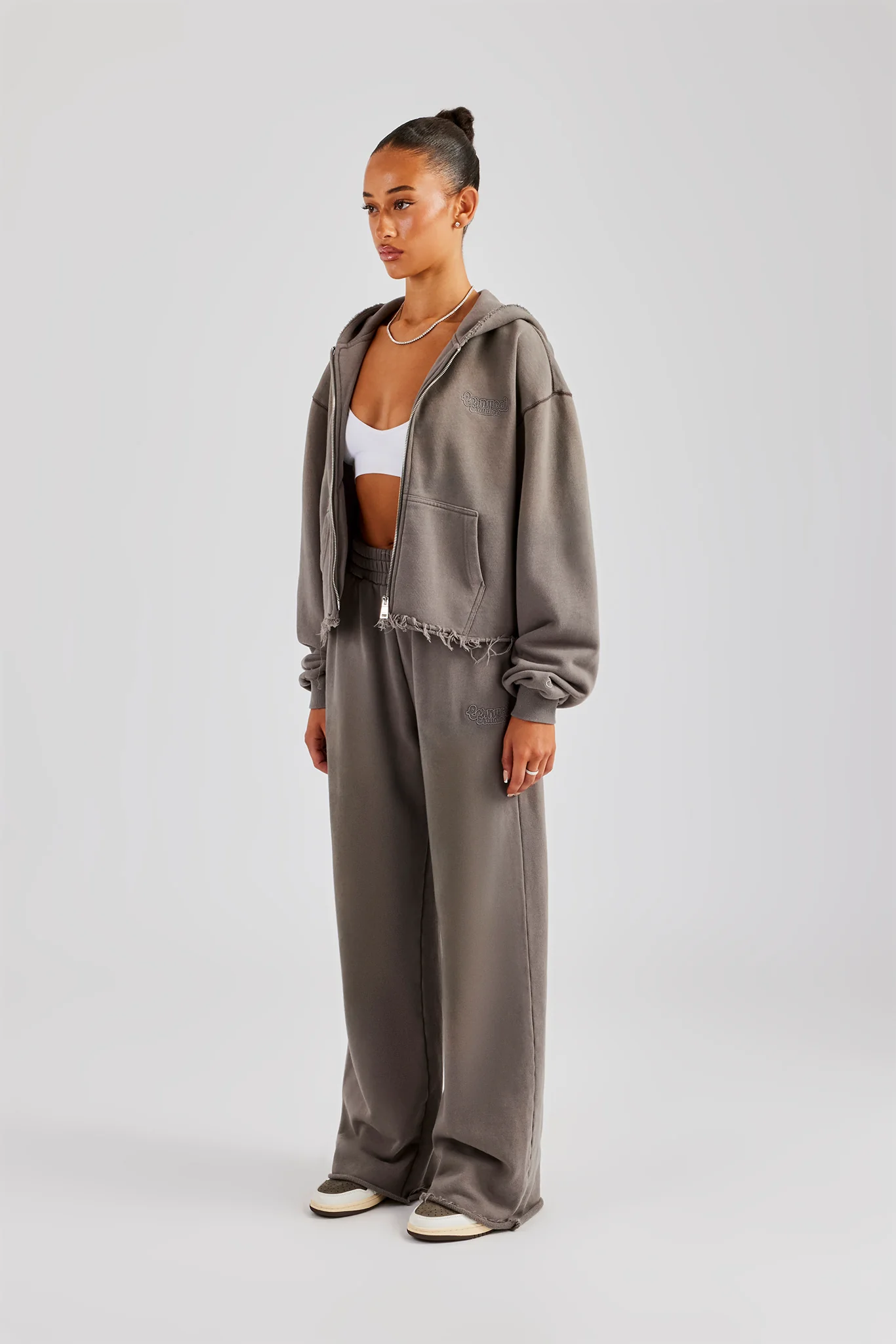 Washed Boxy Fit Zip Through Tracksuit - Grey - Image 3