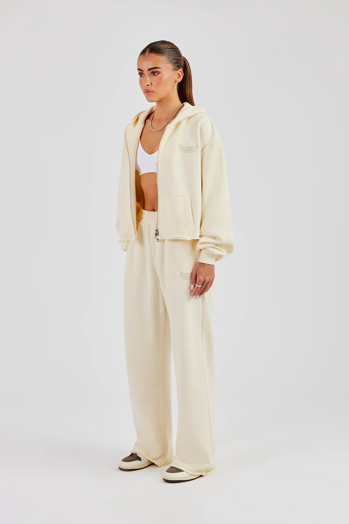 Washed Boxy Fit Zip Through & Wide Leg Jogger - Butter Yellow - Image 2