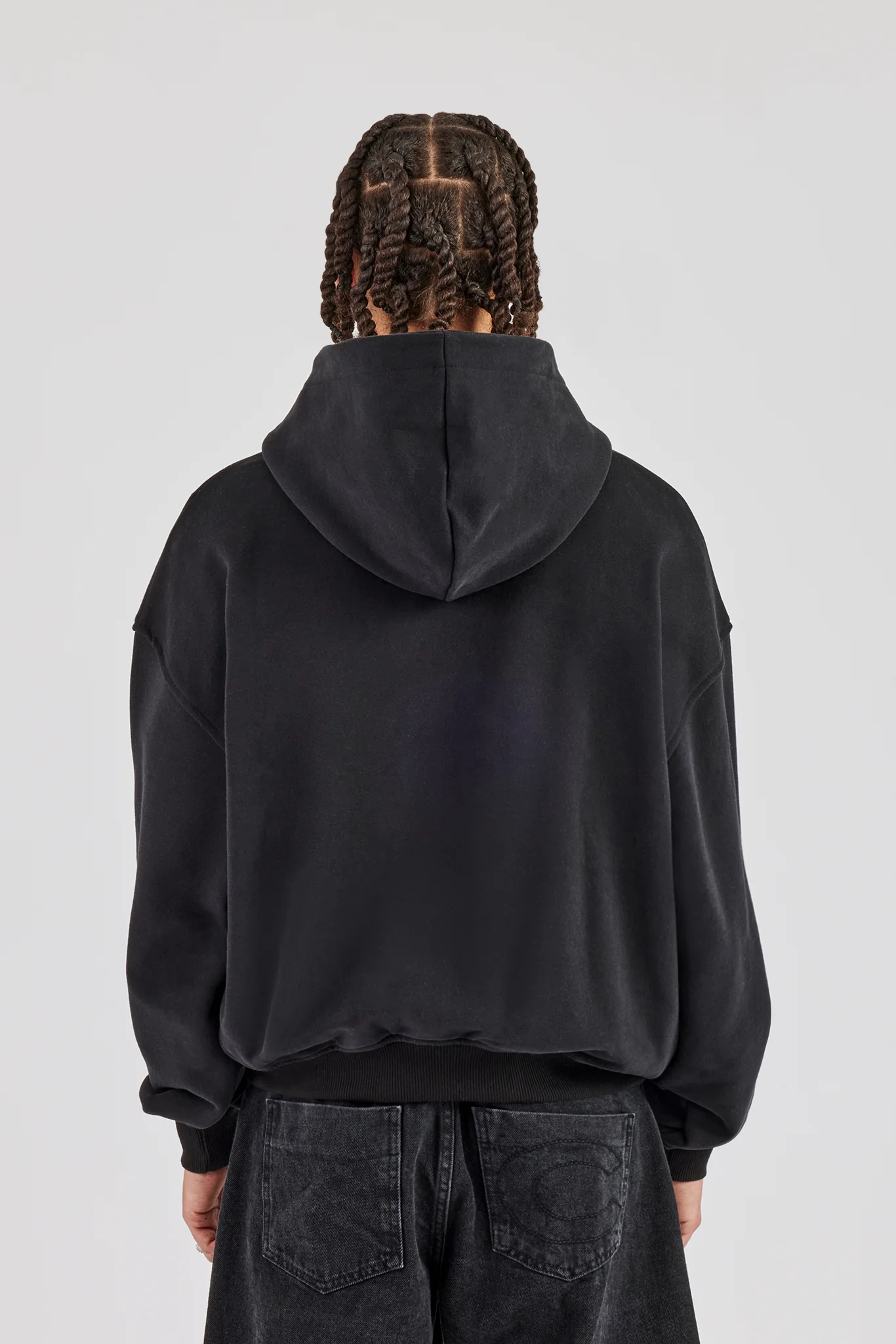 Washed Boxy Zip Through Printed Hoodie - Black - Image 4