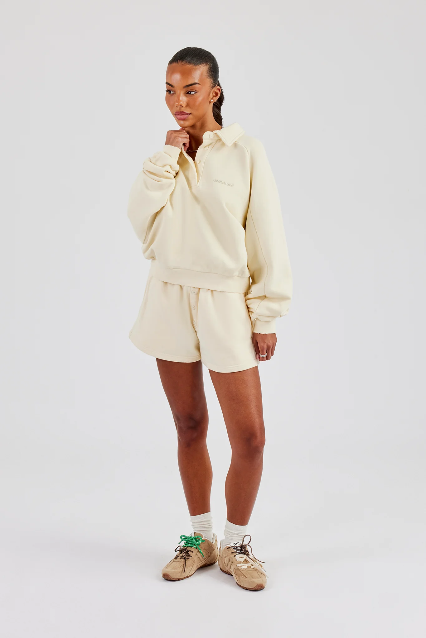 Washed Button Detail Jersey Short - Butter Yellow - Image 2