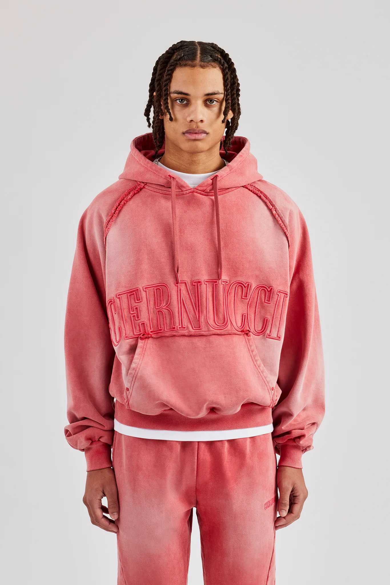Washed Cernucci Drawcord Hoodie - Washed Red - Image 3