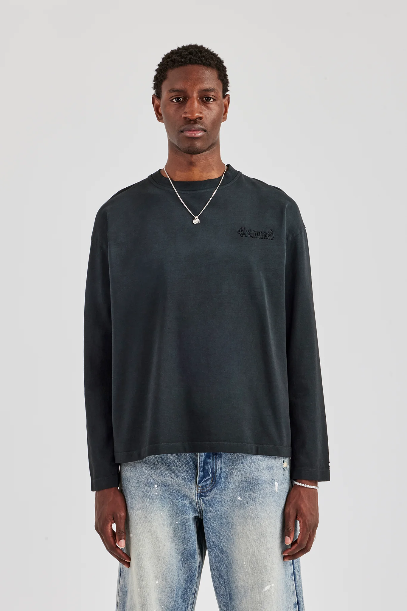 Washed Cernucci Long Sleeve T-Shirt - Black - Image 2