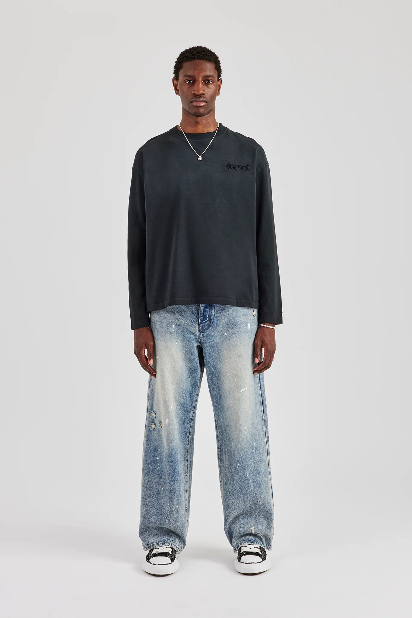 Washed Cernucci Long Sleeve T-Shirt - Black - Image 3