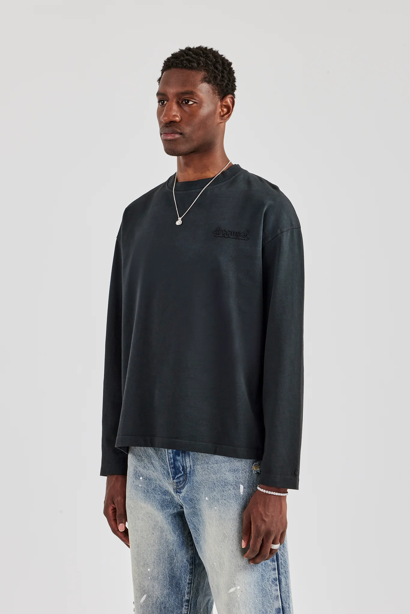 Washed Cernucci Long Sleeve T-Shirt - Black - Image 5