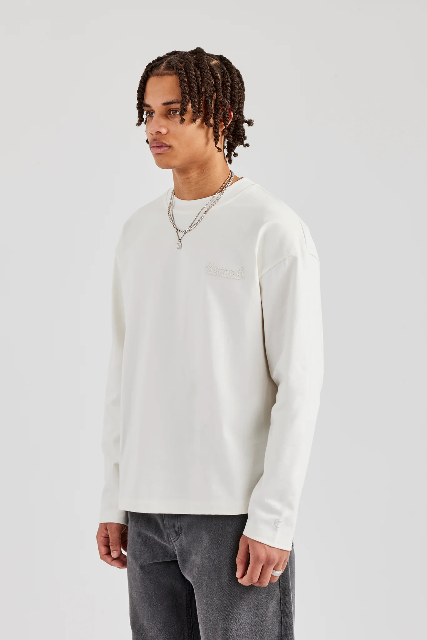 Washed Cernucci Long Sleeve T-Shirt - Off White - Image 2