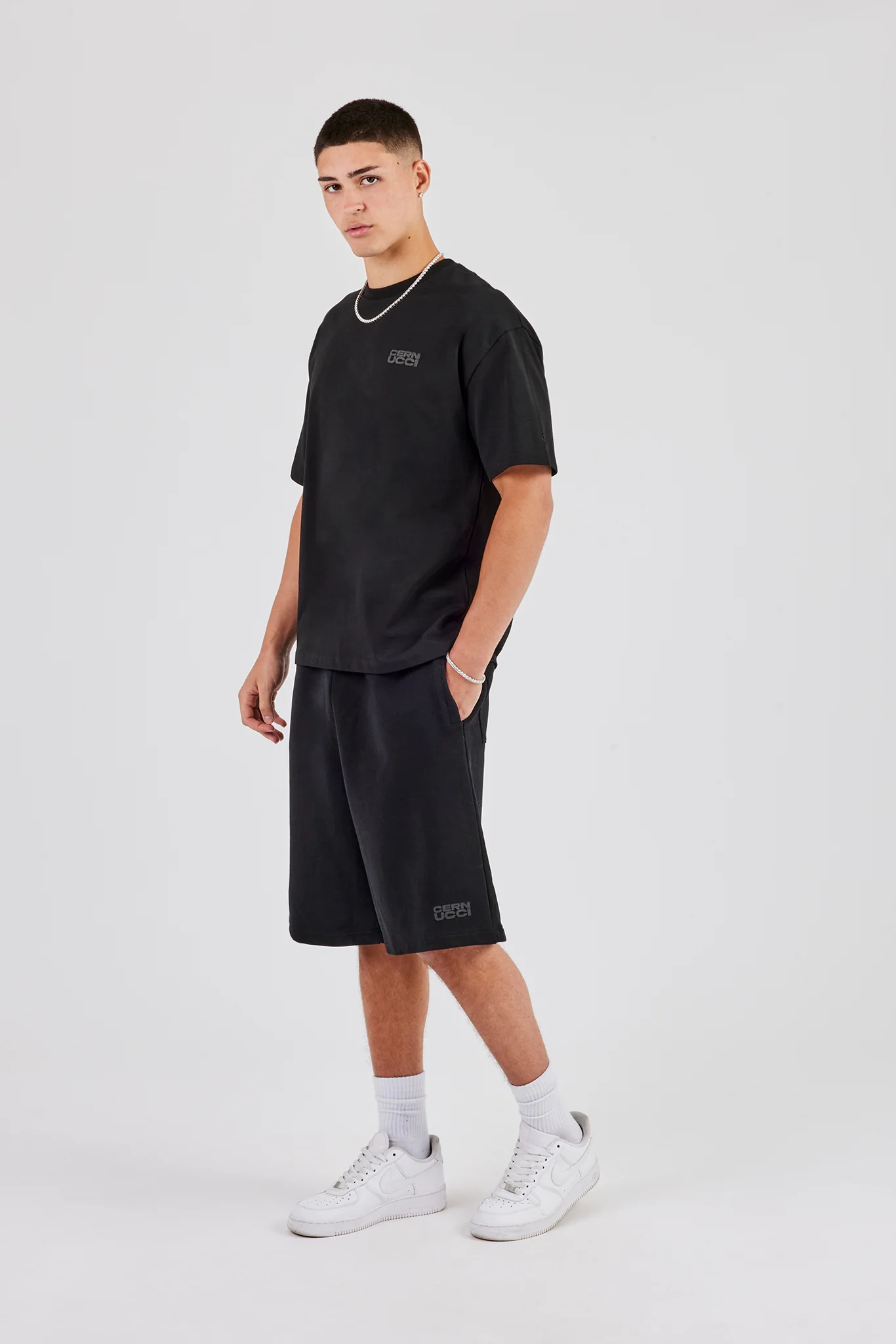 Washed Cernucci Print T-Shirt & Jersey Jort - Black - Image 4