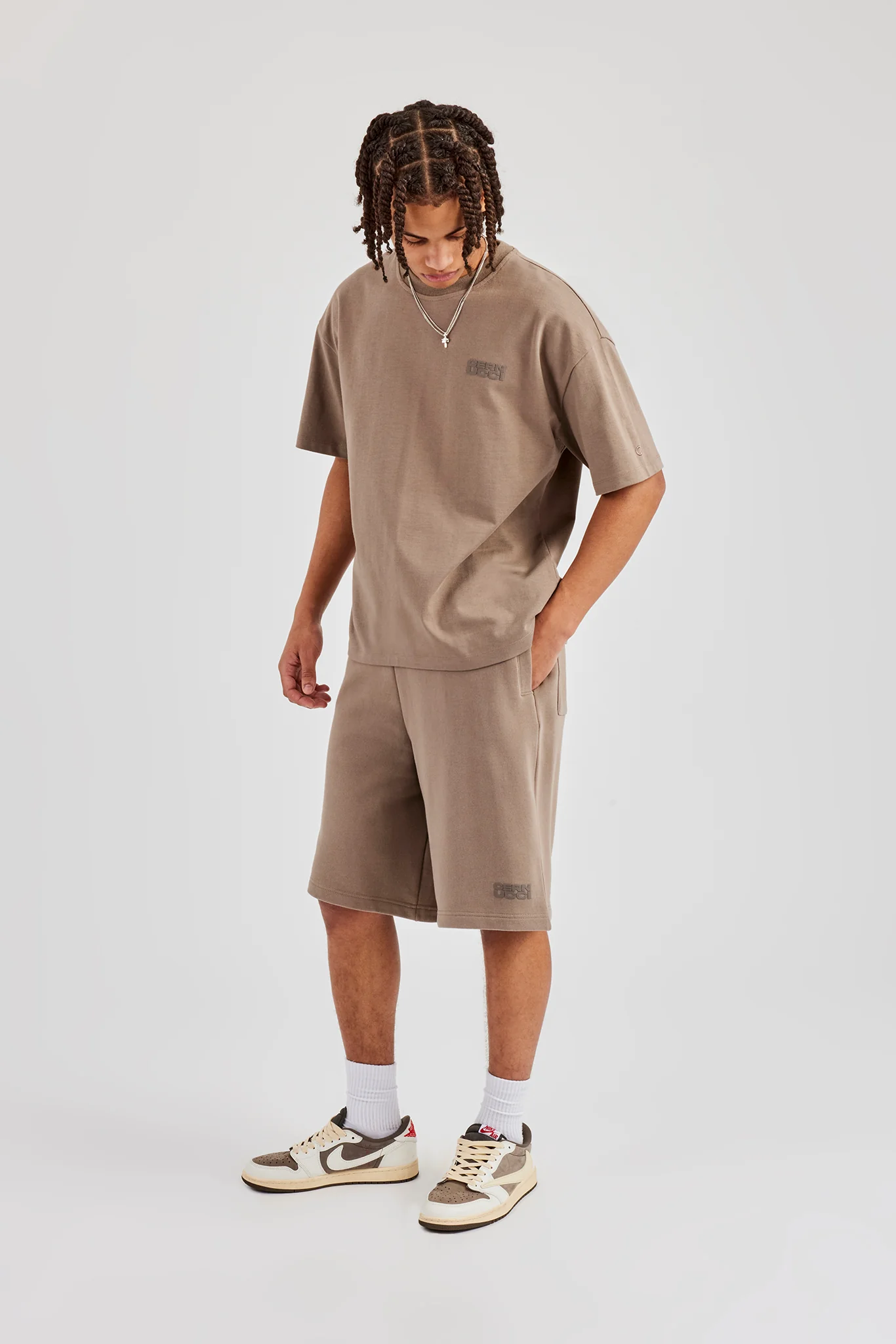 Washed Cernucci Print T-Shirt & Jersey Jort - Taupe - Image 4