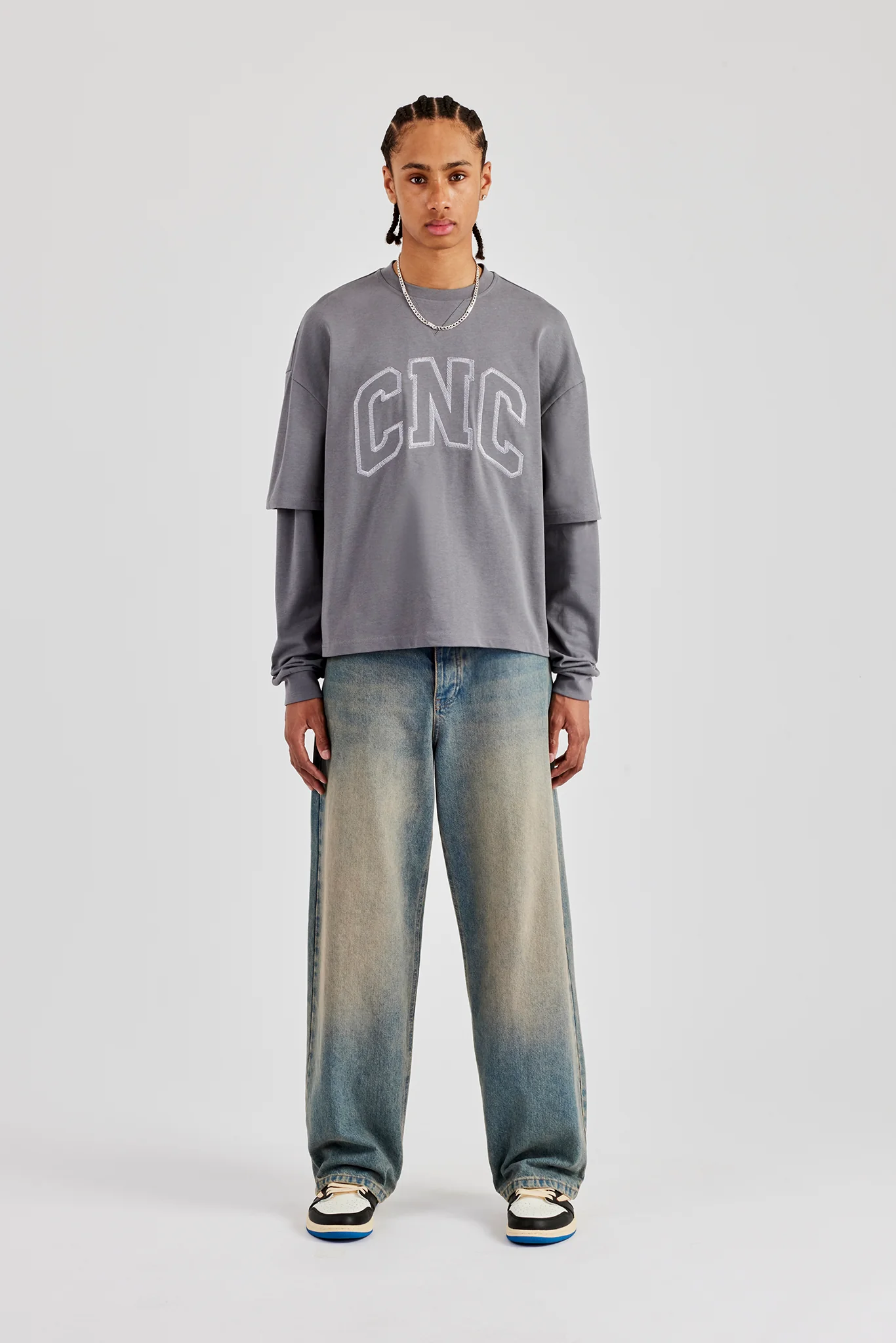 Washed CNC Long Sleeve T-Shirt - Washed Grey - Image 3