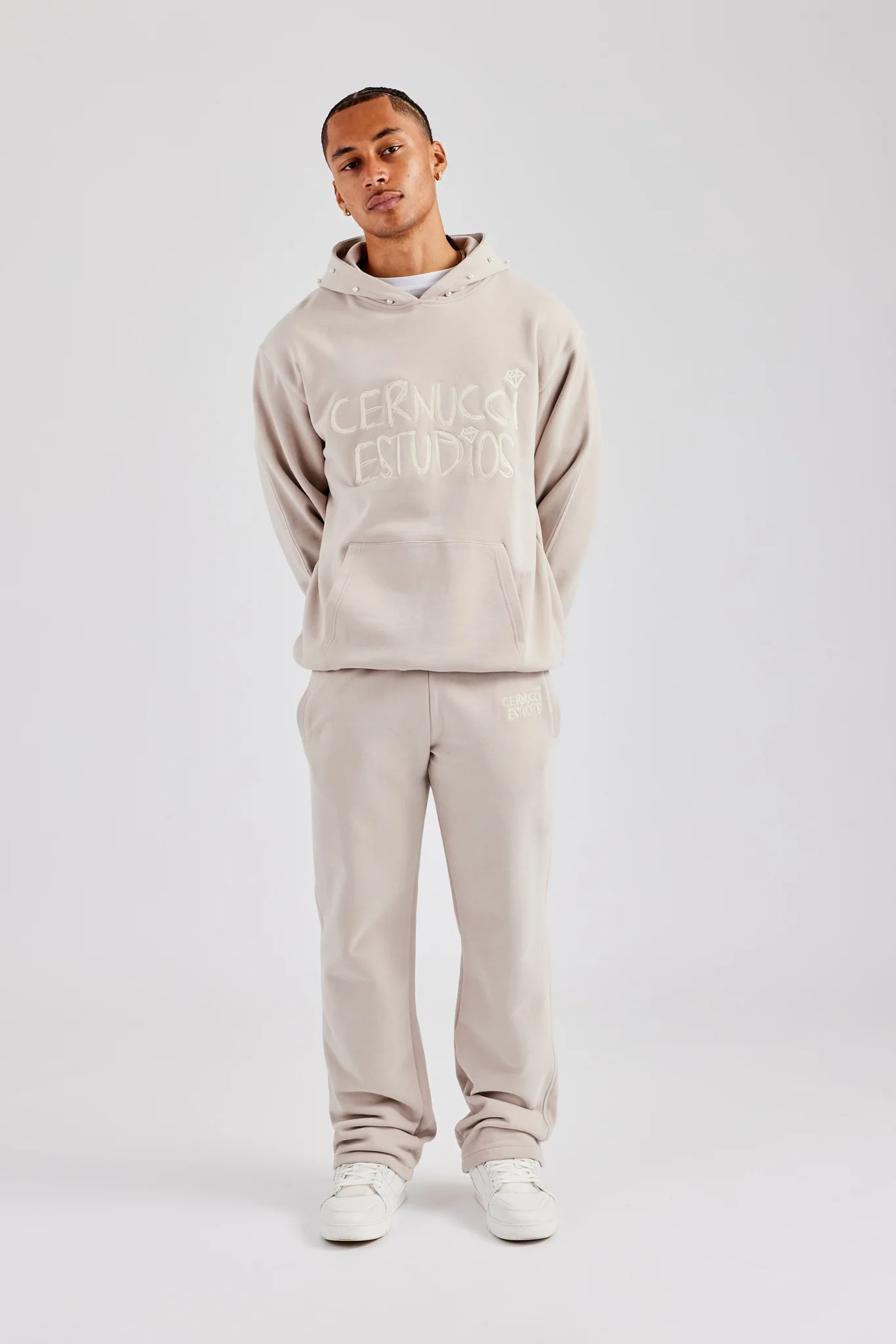 Washed Contrast Stitch Pearl Jogger - Stone - Image 5