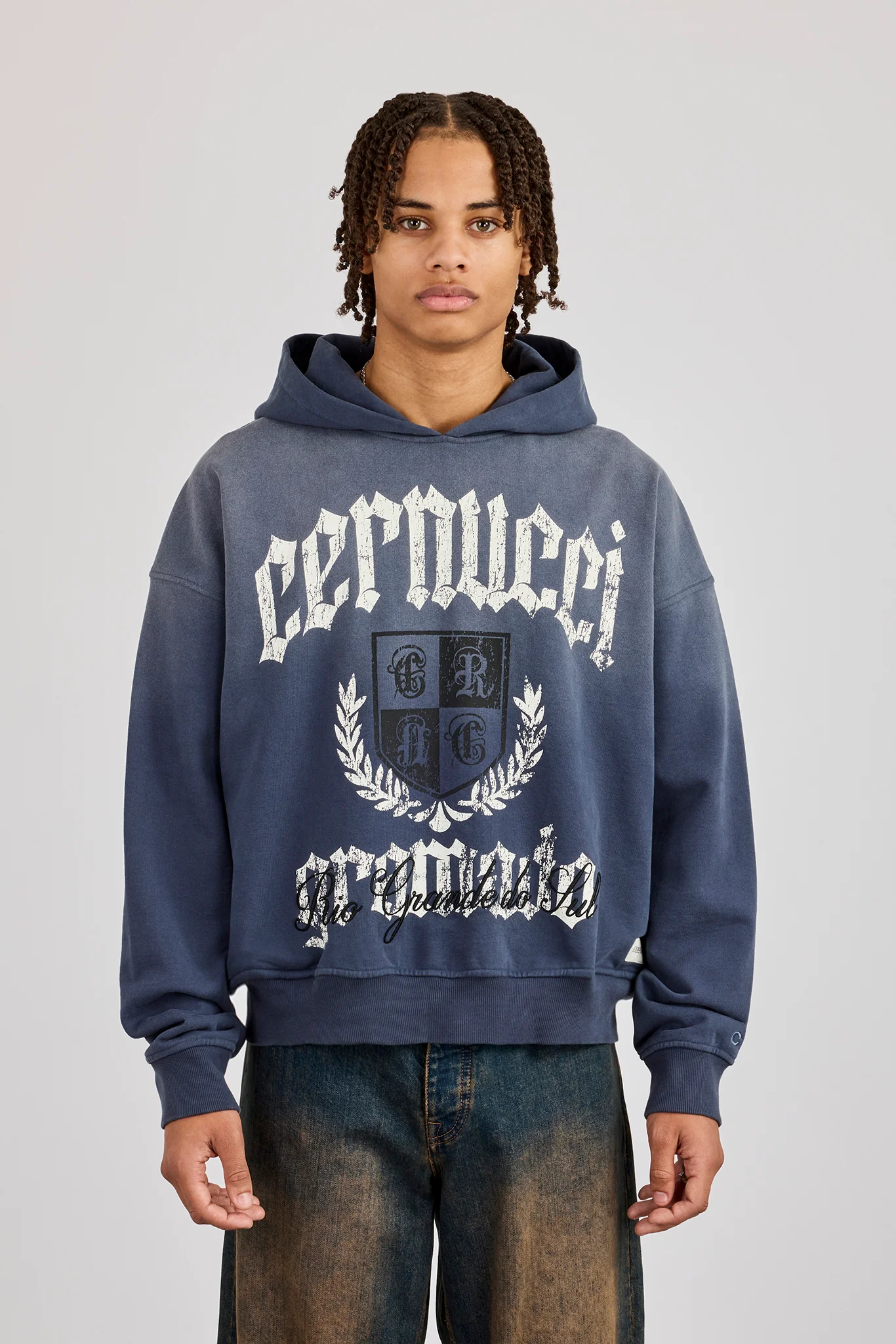 Washed Crest Graphic Hoodie - Navy - Image 2