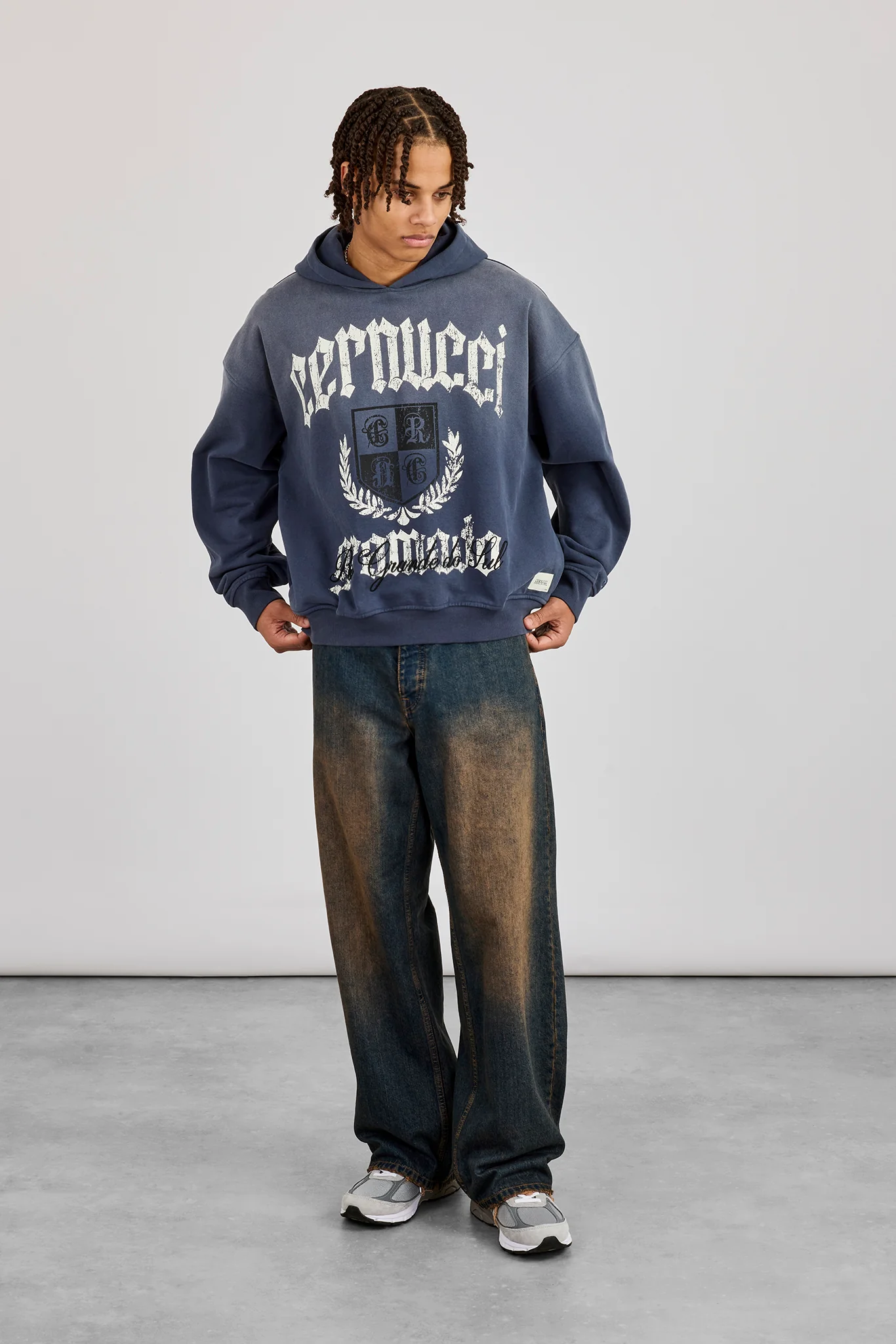 Washed Crest Graphic Hoodie - Navy - Image 3