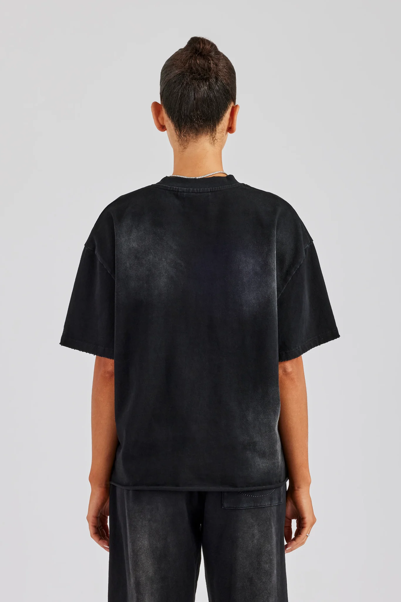 Washed Embroidered Body T-Shirt - Black - Image 4