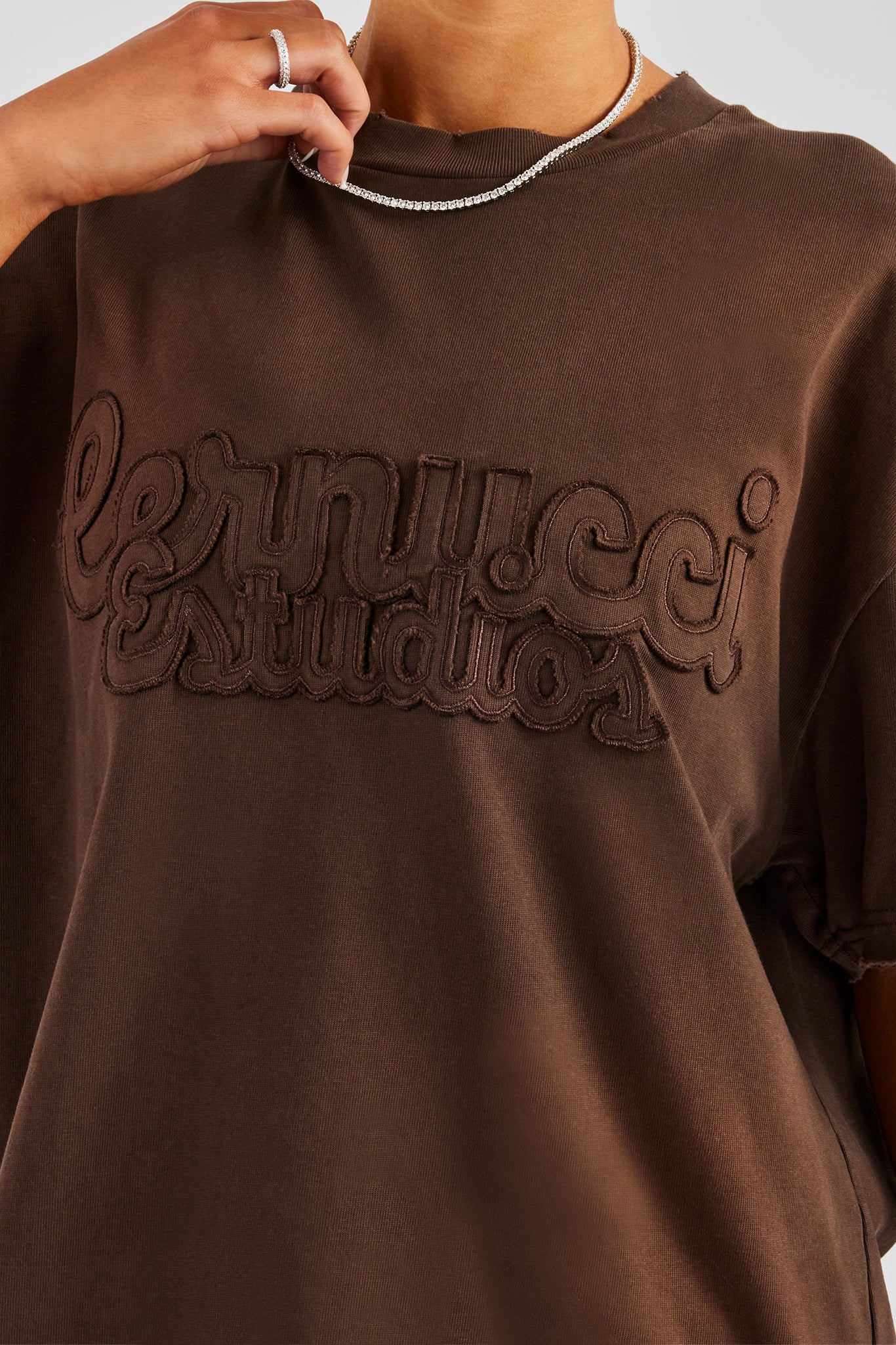 Washed Embroidered Body T-Shirt - Brown - Image 2