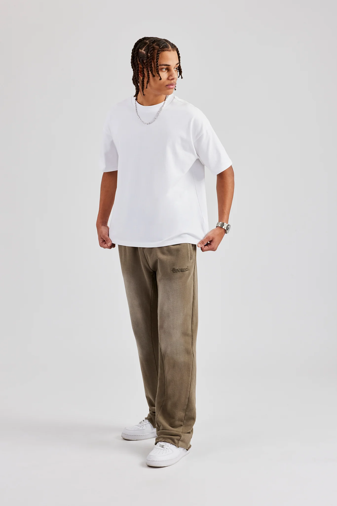 Washed Flare Fit Panelled Jogger - Khaki - Image 3