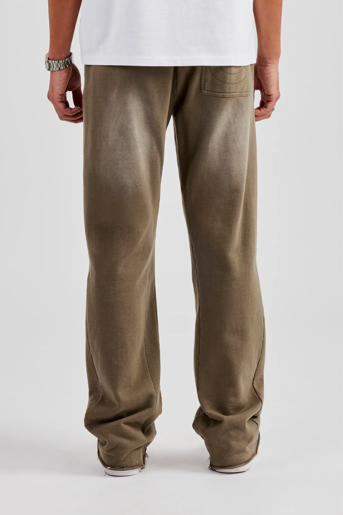 Washed Flare Fit Panelled Jogger - Khaki - Image 4