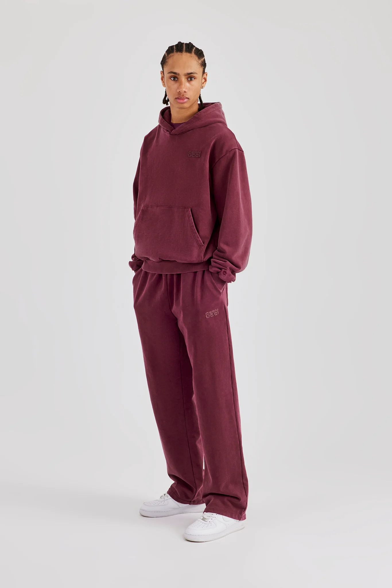 Washed Hooded Tracksuit Burgundy - Image 2