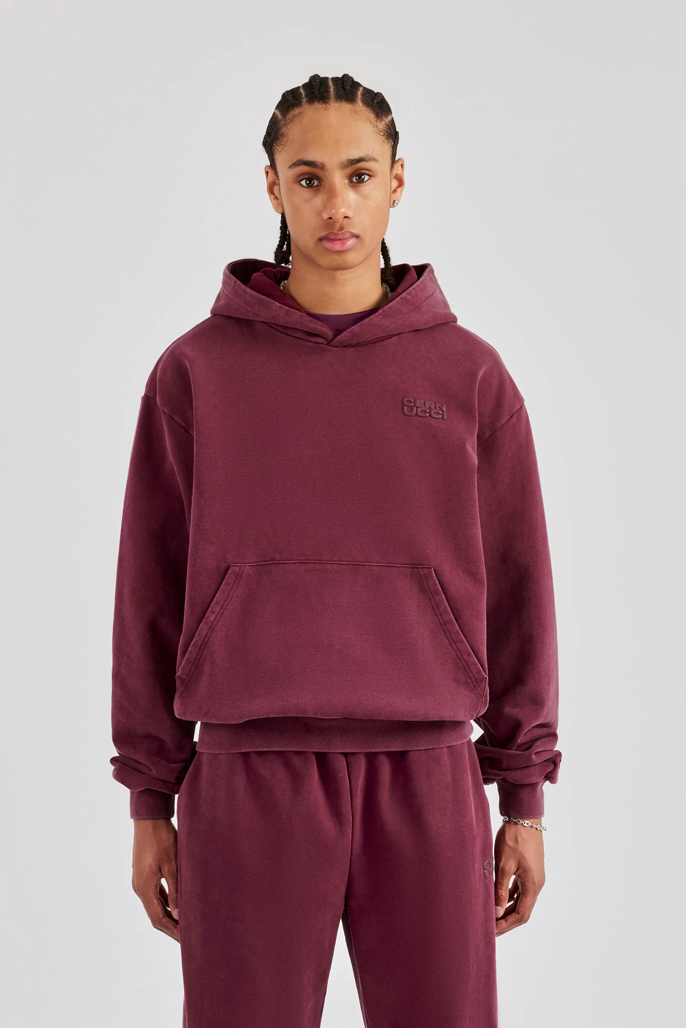 Washed Hooded Tracksuit Burgundy - Image 4