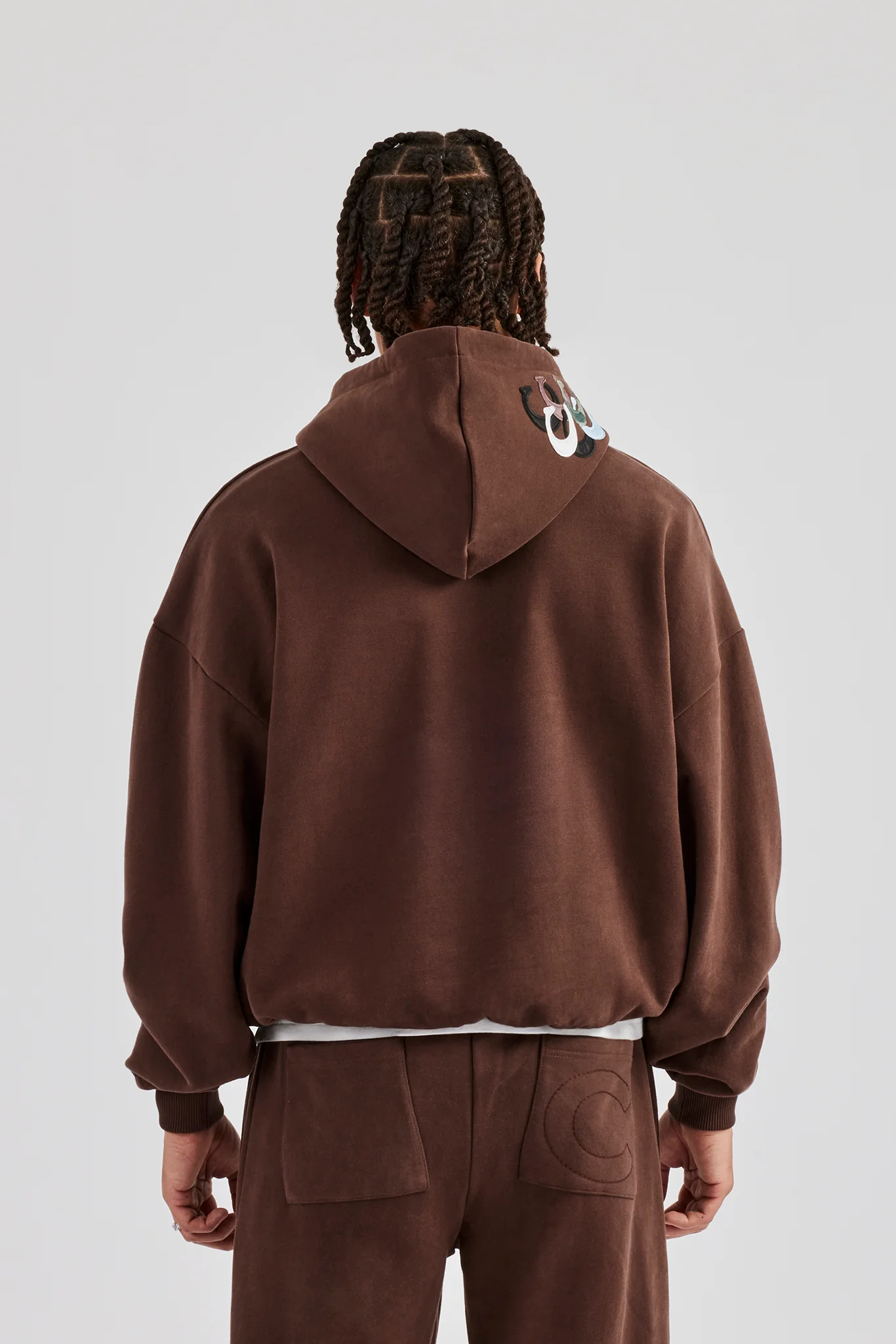 Washed Layered Applique Hoodie - Chocolate - Image 4