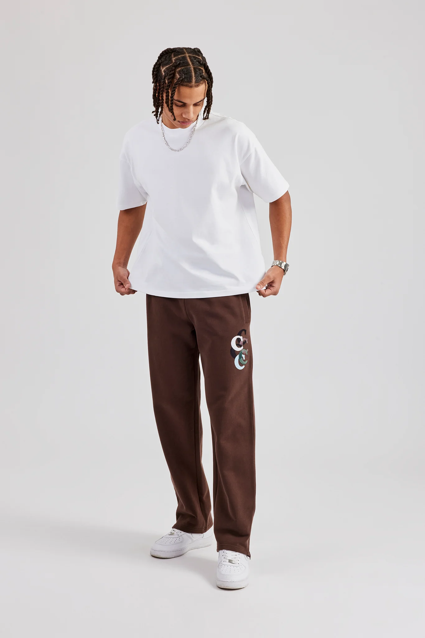 Washed Layered Applique Jogger - Chocolate - Image 3