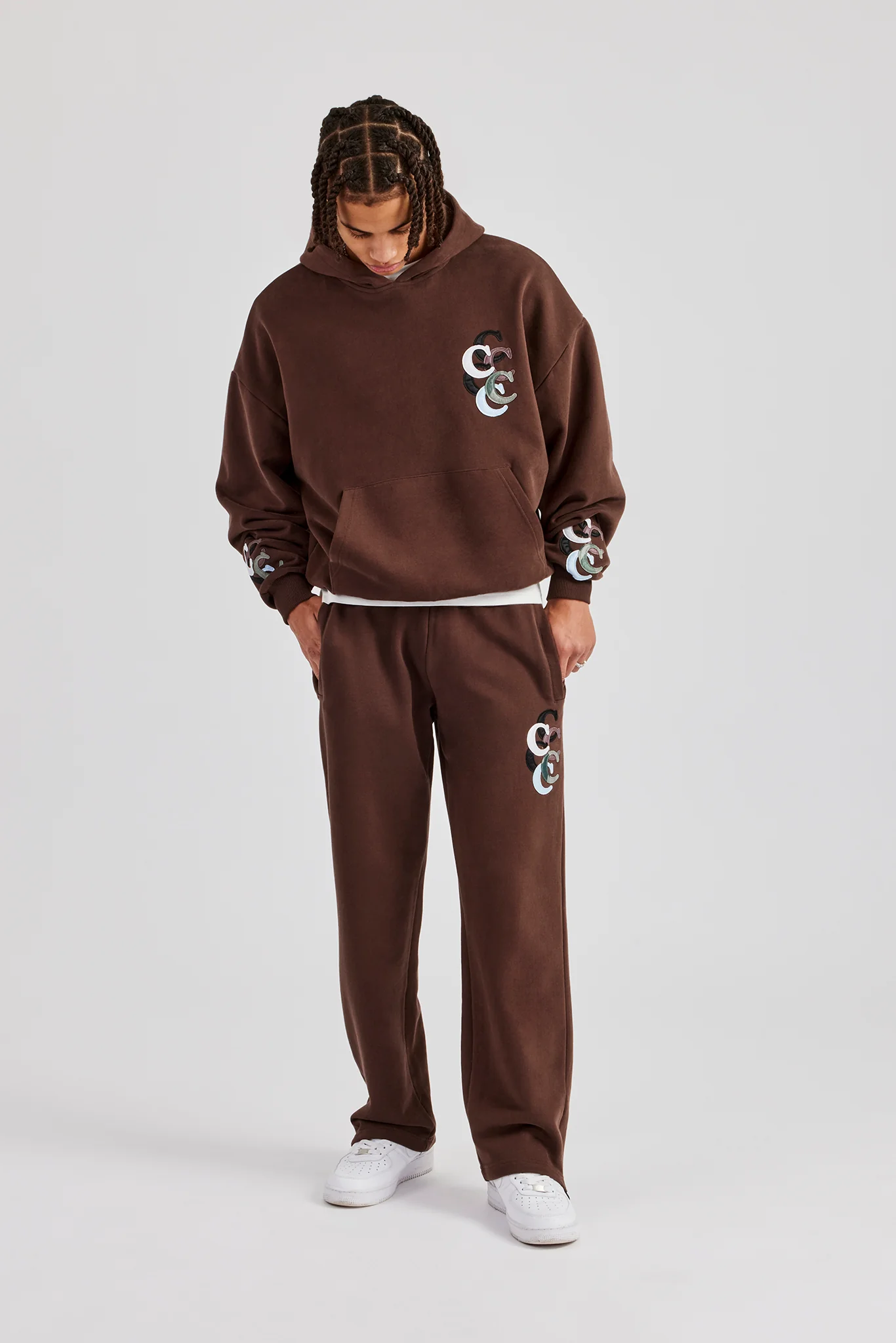 Washed Layered Applique Tracksuit - Chocolate - Image 11
