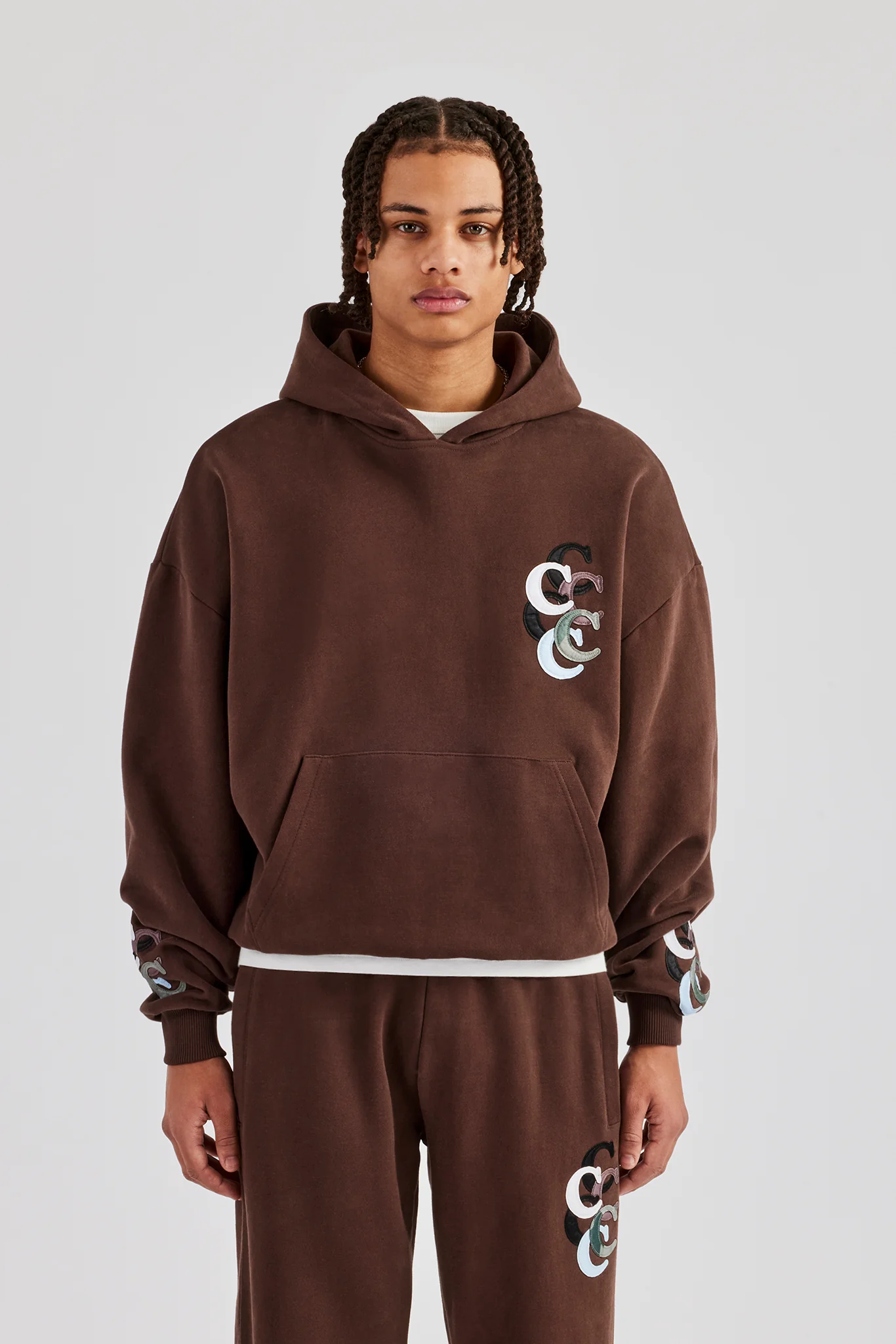 Washed Layered Applique Tracksuit - Chocolate - Image 2