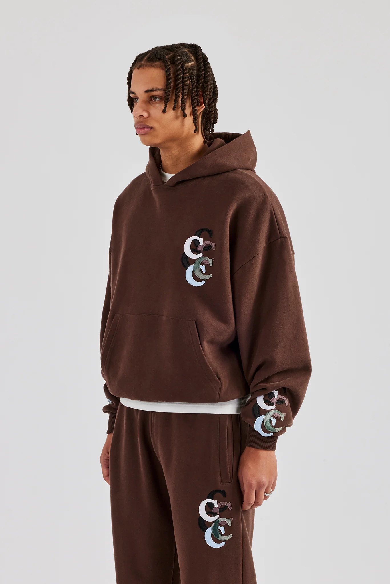 Washed Layered Applique Tracksuit - Chocolate - Image 6