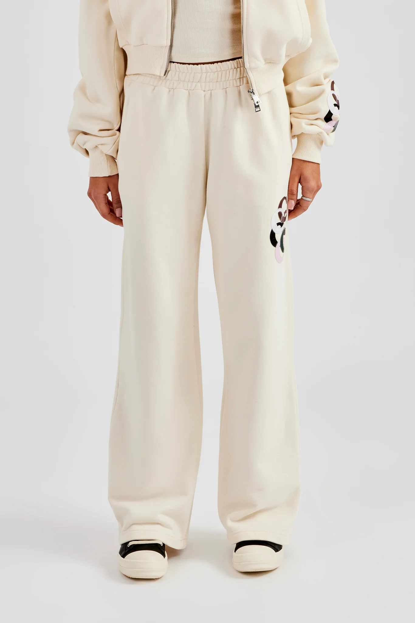 Washed Layered Applique Wide Leg Jogger - Off White - Image 2