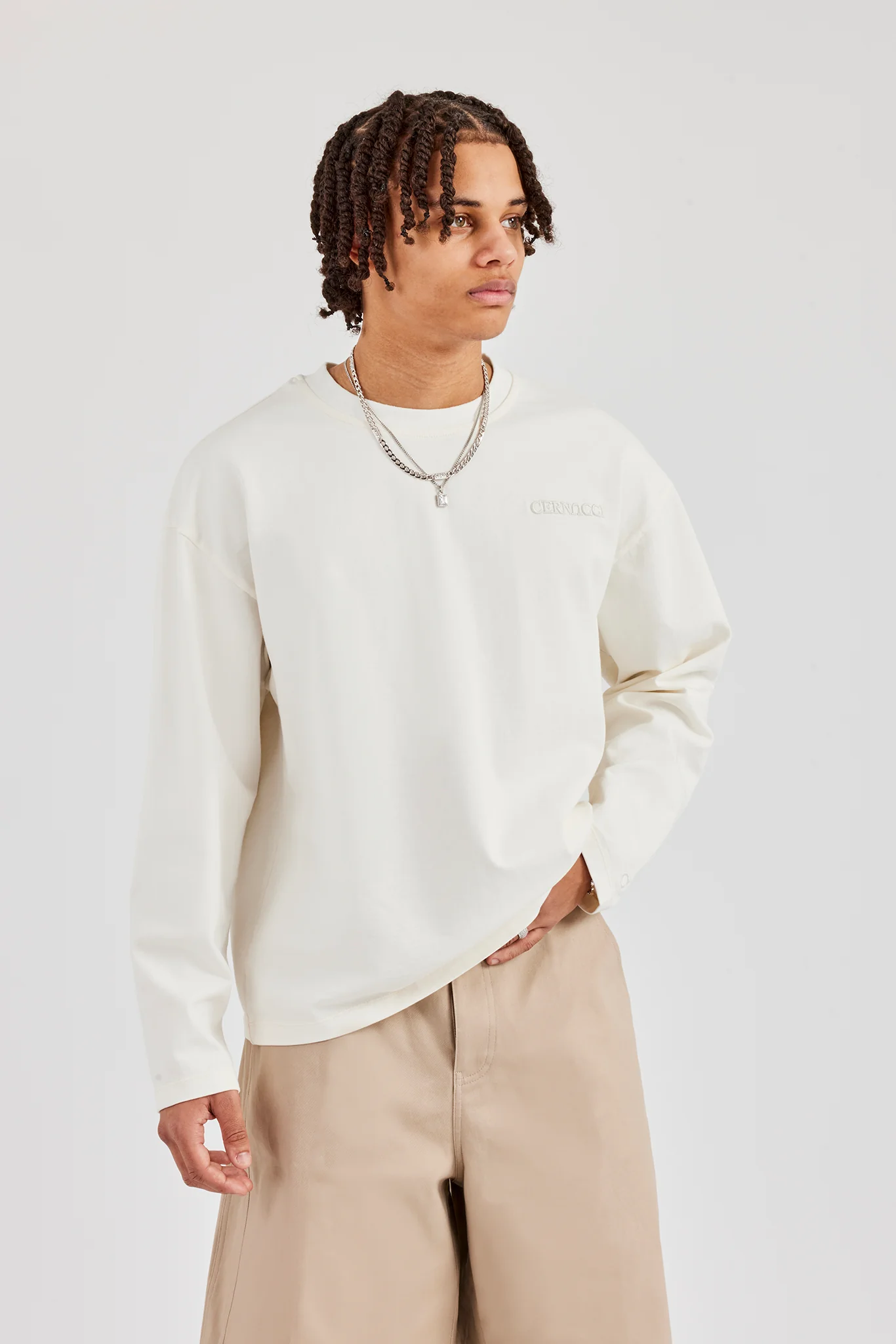 Washed Logo Long Sleeve T-Shirt - Stone - Image 4