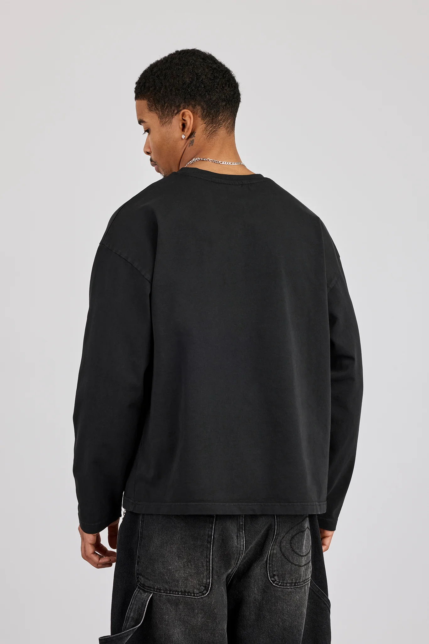 Washed Long Sleeve T-Shirt - Black - Image 3