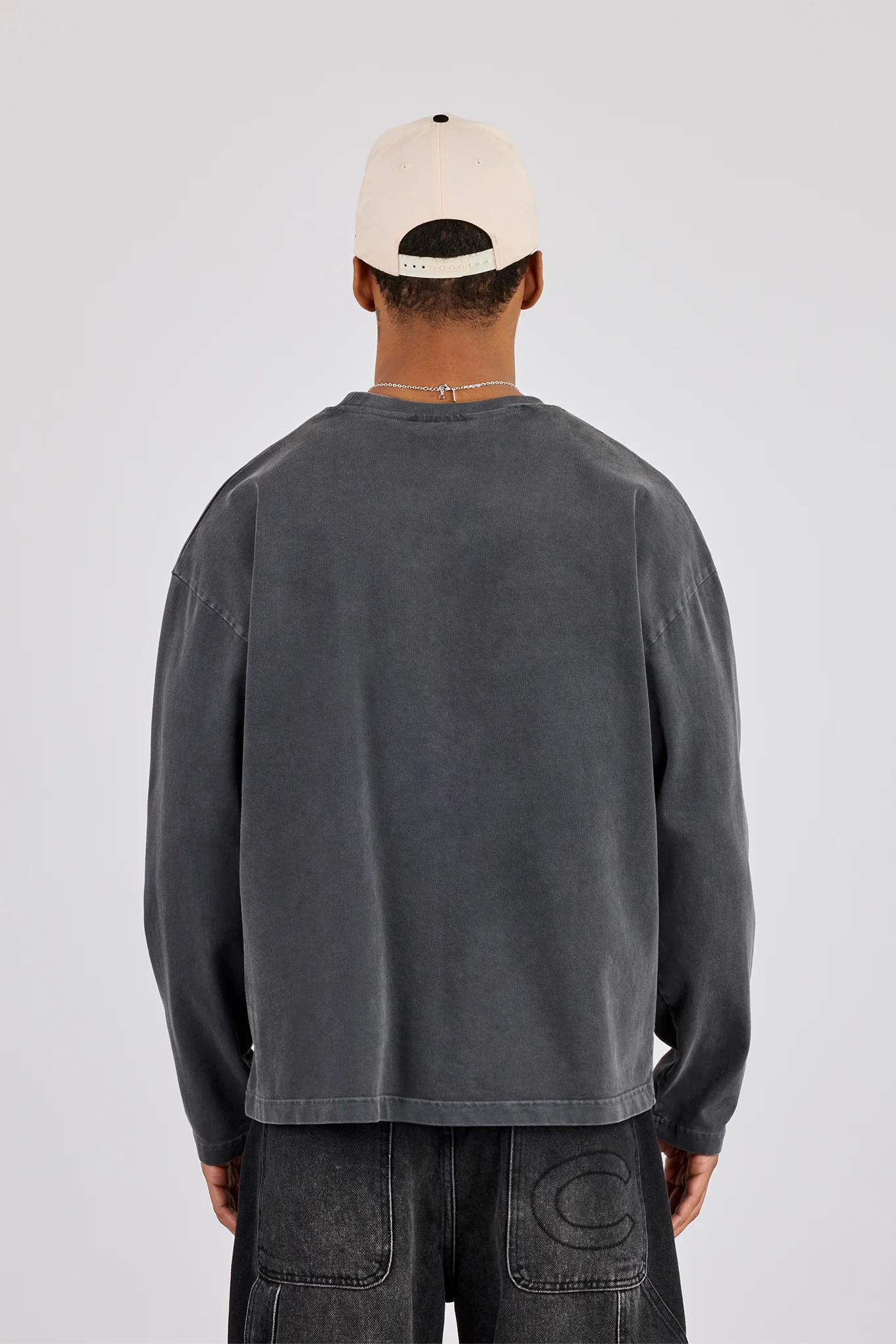 Washed Long Sleeve T-Shirt - Charcoal - Image 3